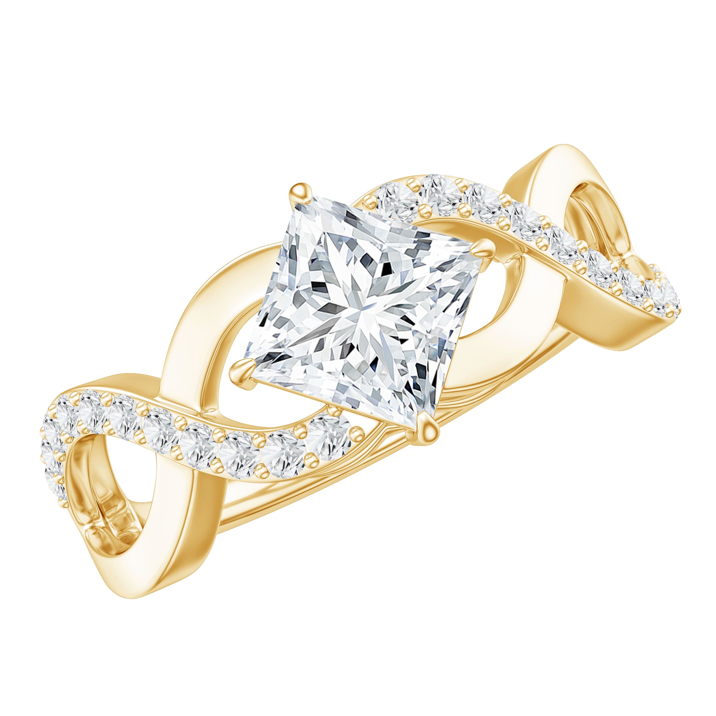 Lab Diamond Crossover Ring with Side Stones Lab - ( EF-VS ) - Rosec Jewels