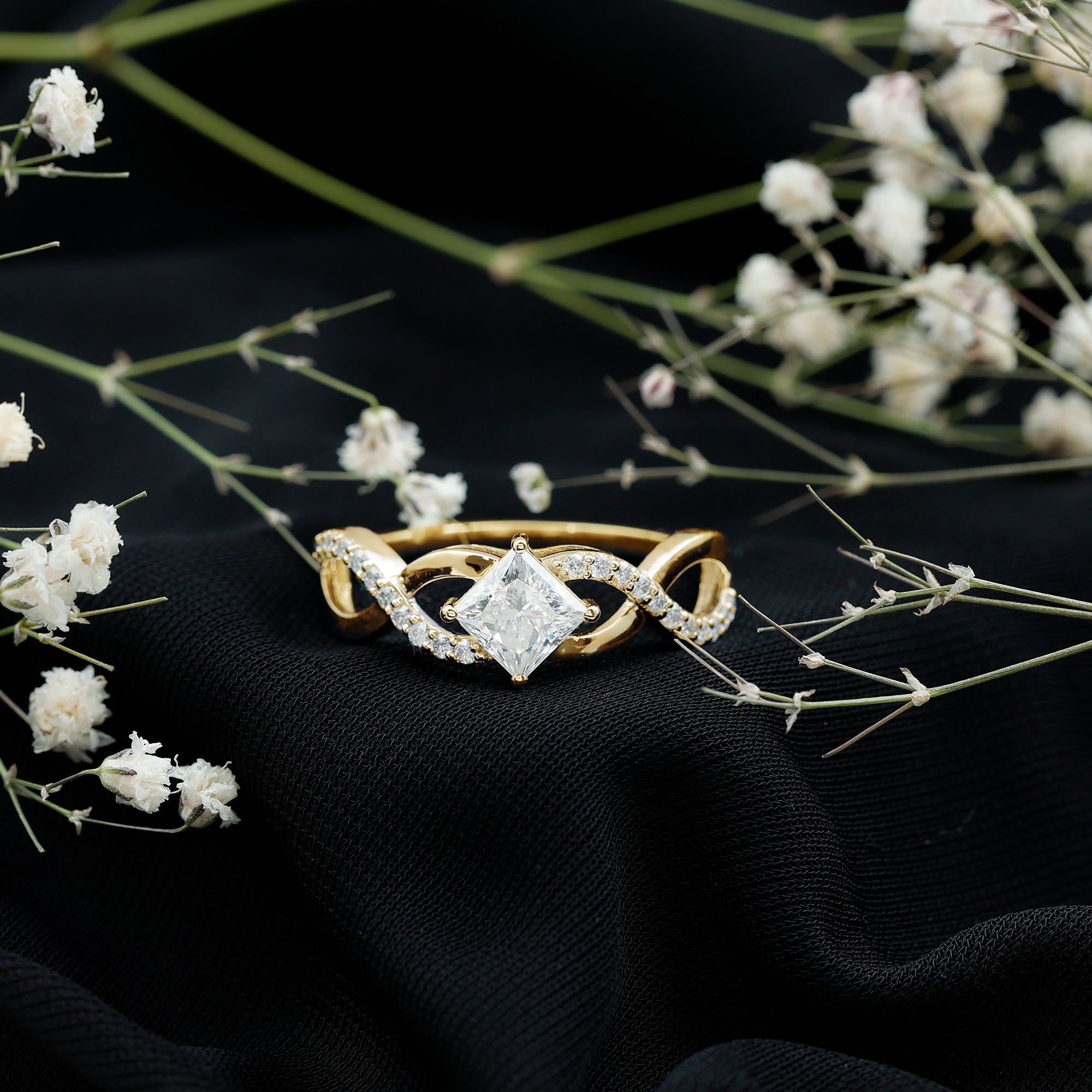 Lab Diamond Crossover Ring with Side Stones Lab - ( EF-VS ) - Rosec Jewels
