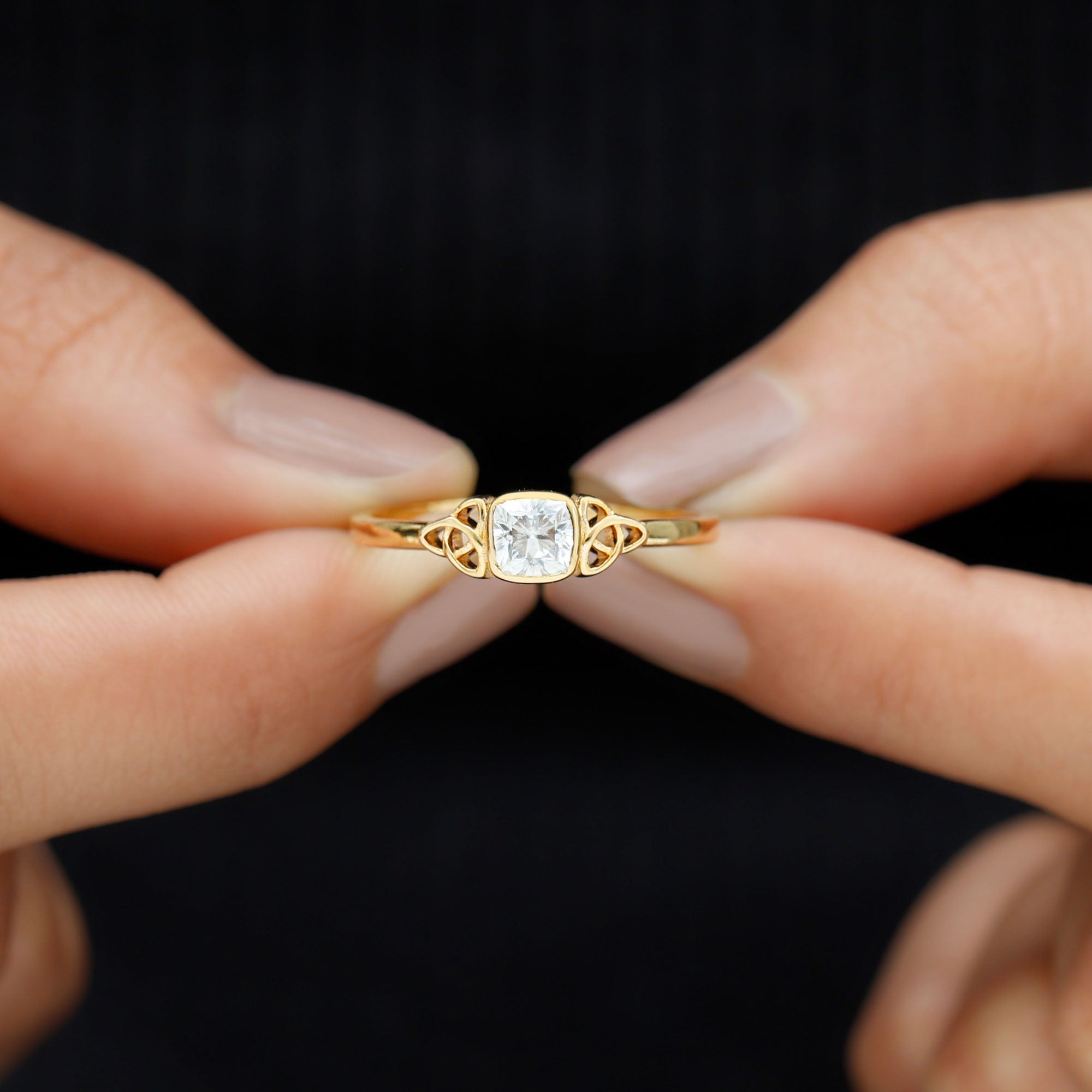 Rosec Jewels-Certified Cushion Cut Diamond Knot Promise Ring