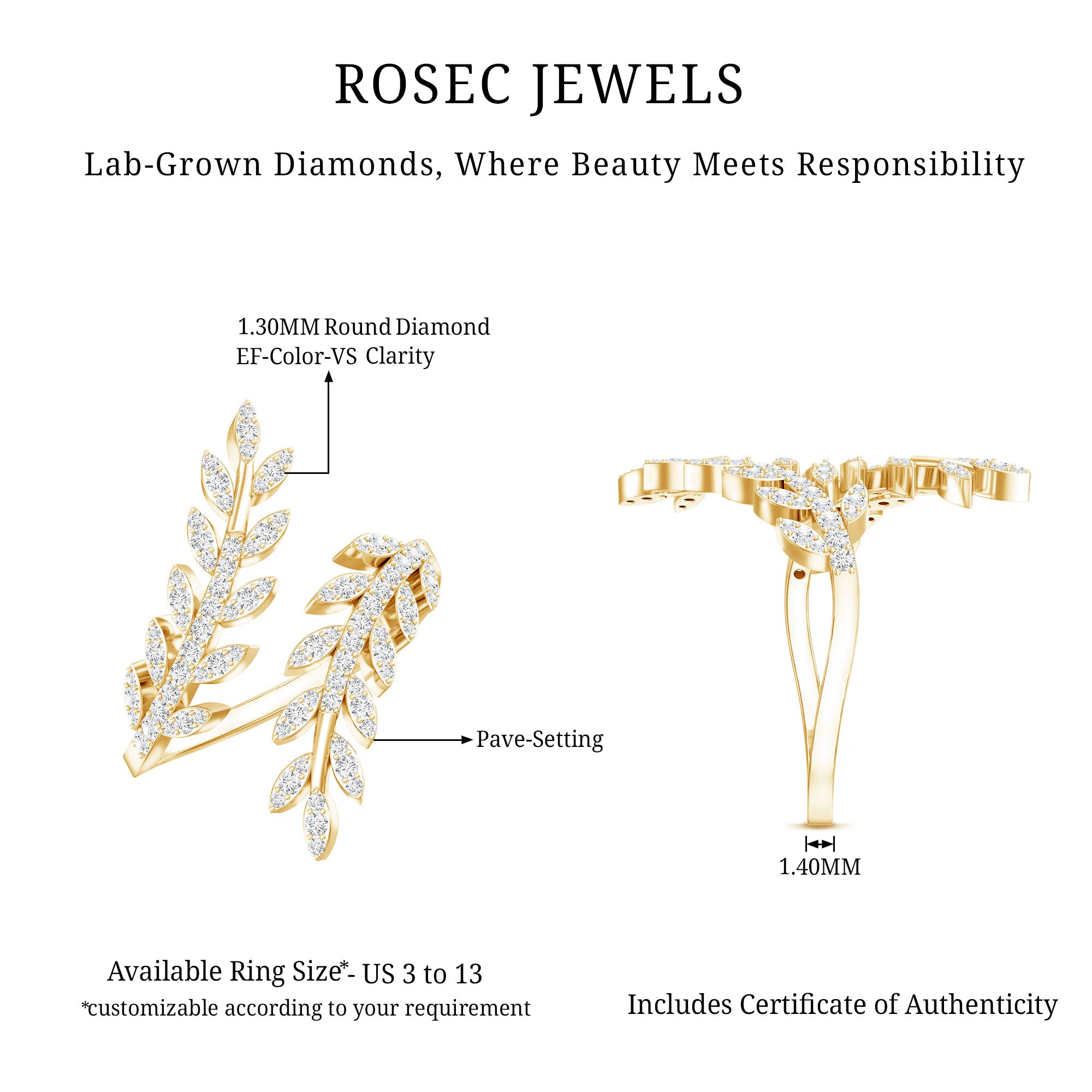 Certified Nature inspired Lab Grown Diamond Cocktail Ring for Women Lab - ( EF-VS ) - Rosec Jewels