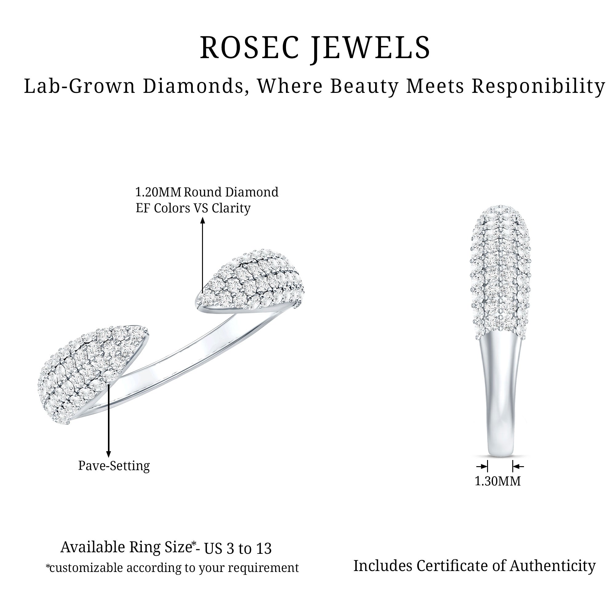 Lab Created Diamond Wedding Wrap Ring For Women Lab - ( EF-VS ) - Rosec Jewels