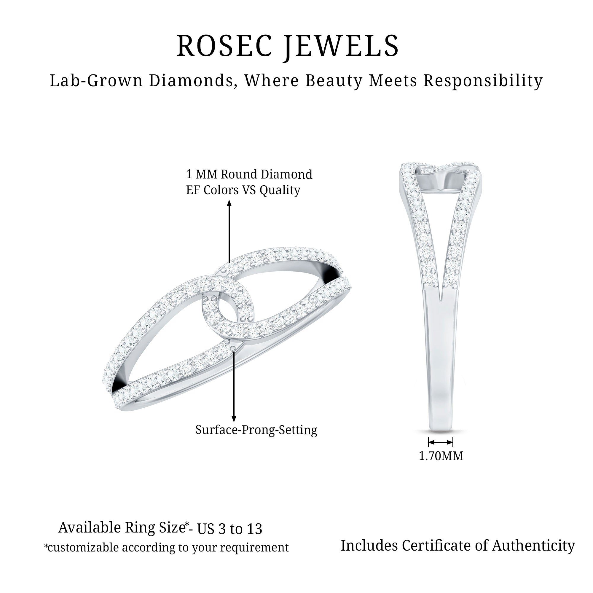 Brilliant Cut Lab Created Diamond Knot Anniversary Ring for Her Lab - ( EF-VS ) - Rosec Jewels