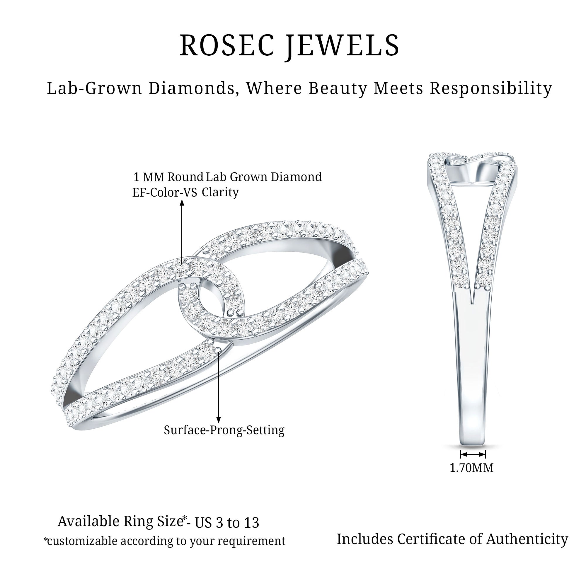 Brilliant Cut Lab Created Diamond Knot Anniversary Ring for Her Lab - ( EF-VS ) - Rosec Jewels