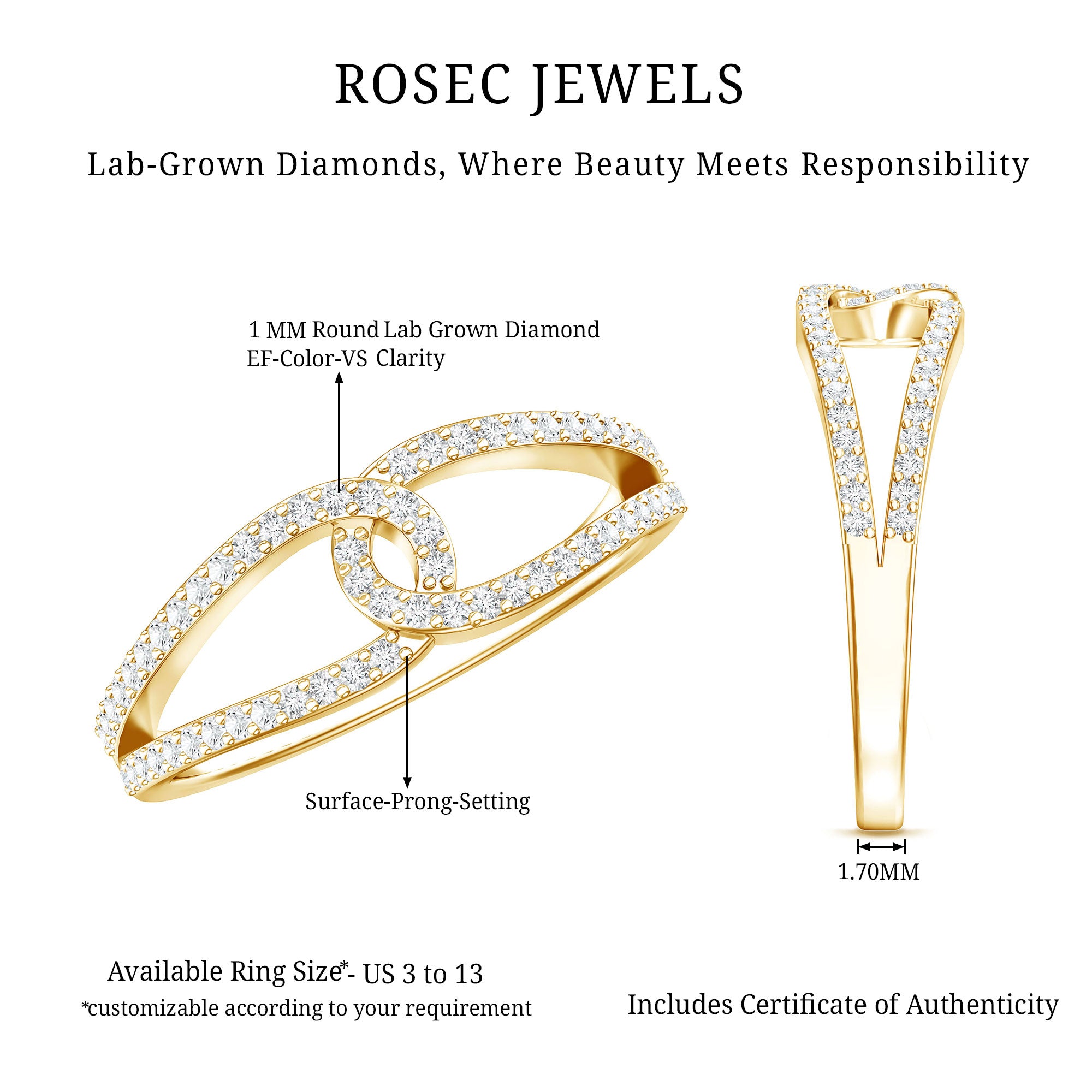 Brilliant Cut Lab Created Diamond Knot Anniversary Ring for Her Lab - ( EF-VS ) - Rosec Jewels