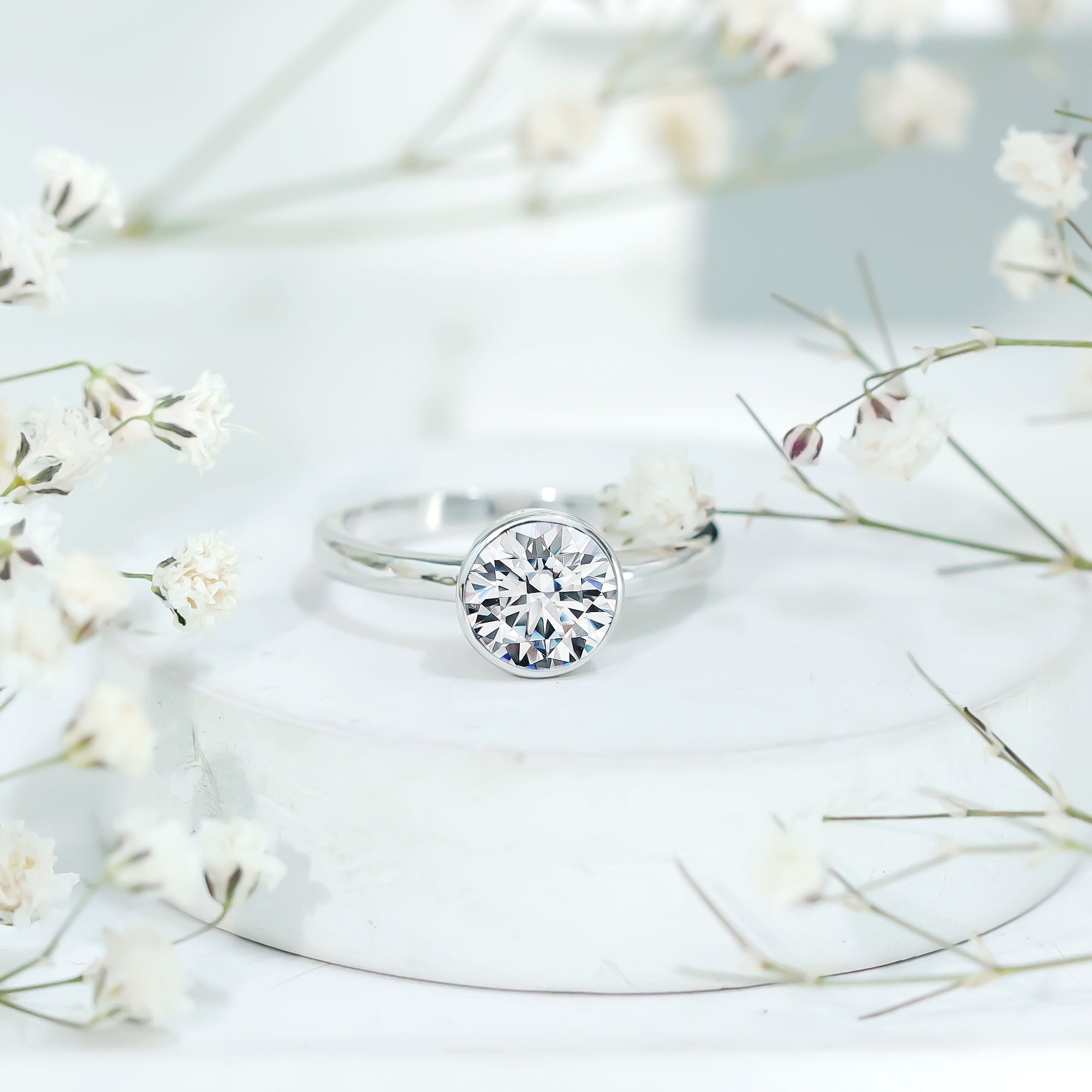 Brilliant Cut Bezel Set Lab Grown Diamond Simple Solitaire Ring Lab - ( EF-VS ) - Rosec Jewels