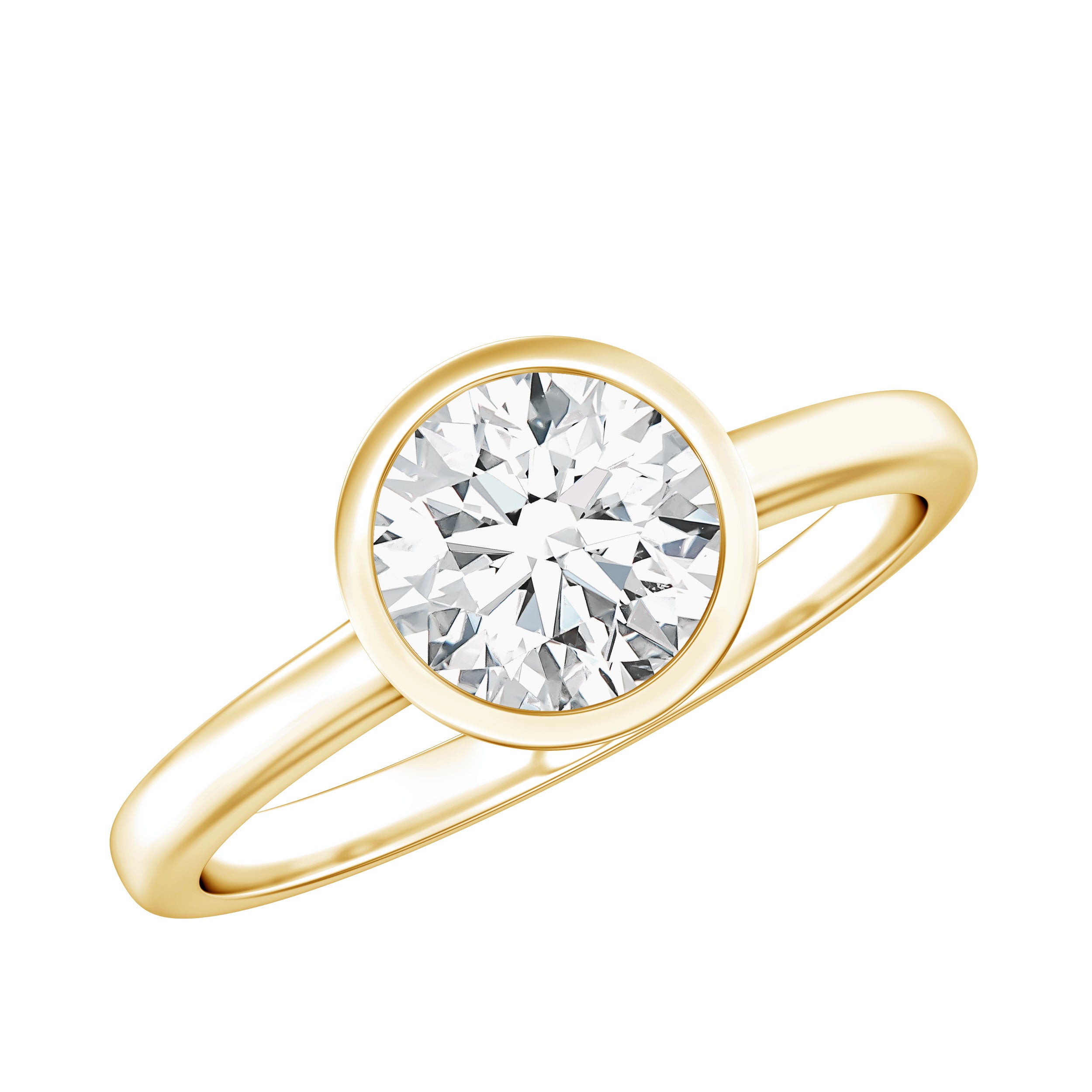 Brilliant Cut Bezel Set Lab Grown Diamond Simple Solitaire Ring Lab - ( EF-VS ) - Rosec Jewels
