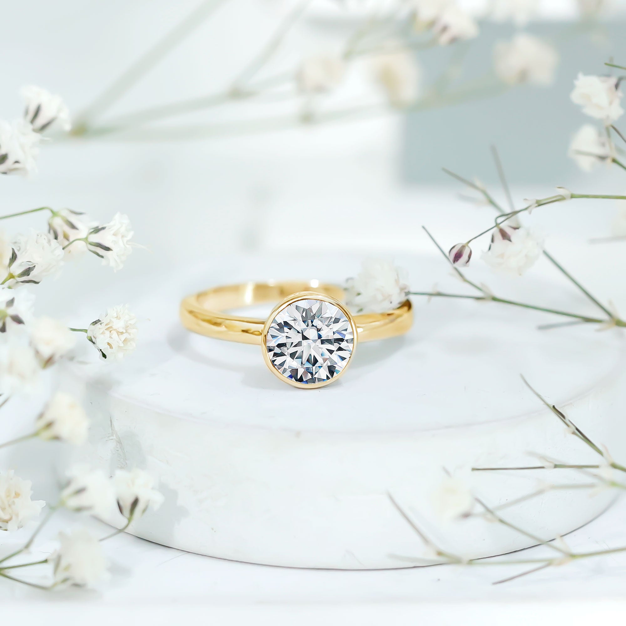 Brilliant Cut Bezel Set Lab Grown Diamond Simple Solitaire Ring Lab - ( EF-VS ) - Rosec Jewels