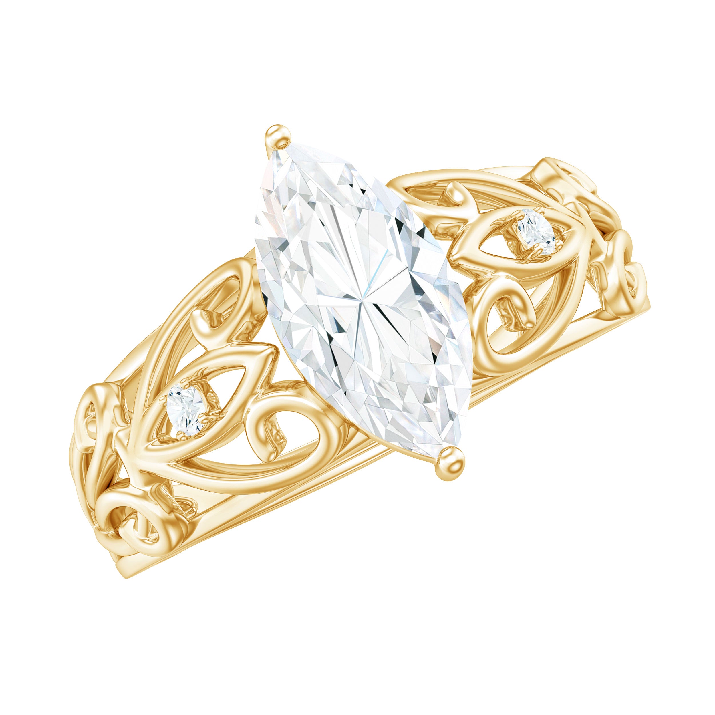 Rosec Jewels-Marquise Cut Lab Grown Diamond Solitaire Filigree Engagement Ring