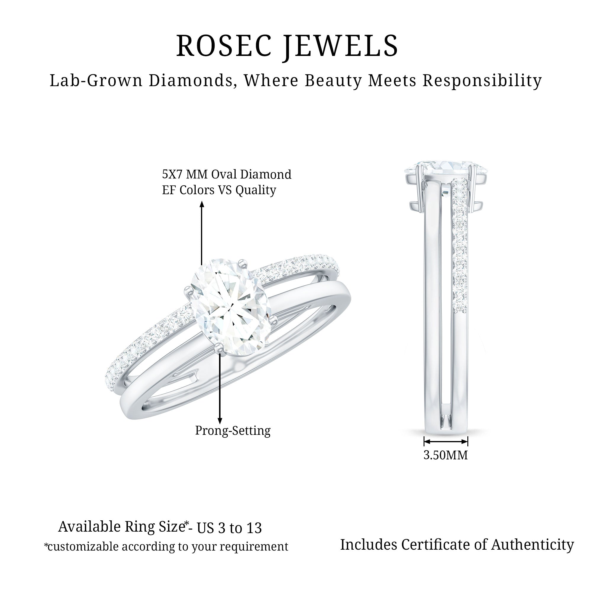 5X7 MM Oval Cut Diamond Solitaire Promise Ring For Her Lab - ( EF-VS ) - Rosec Jewels