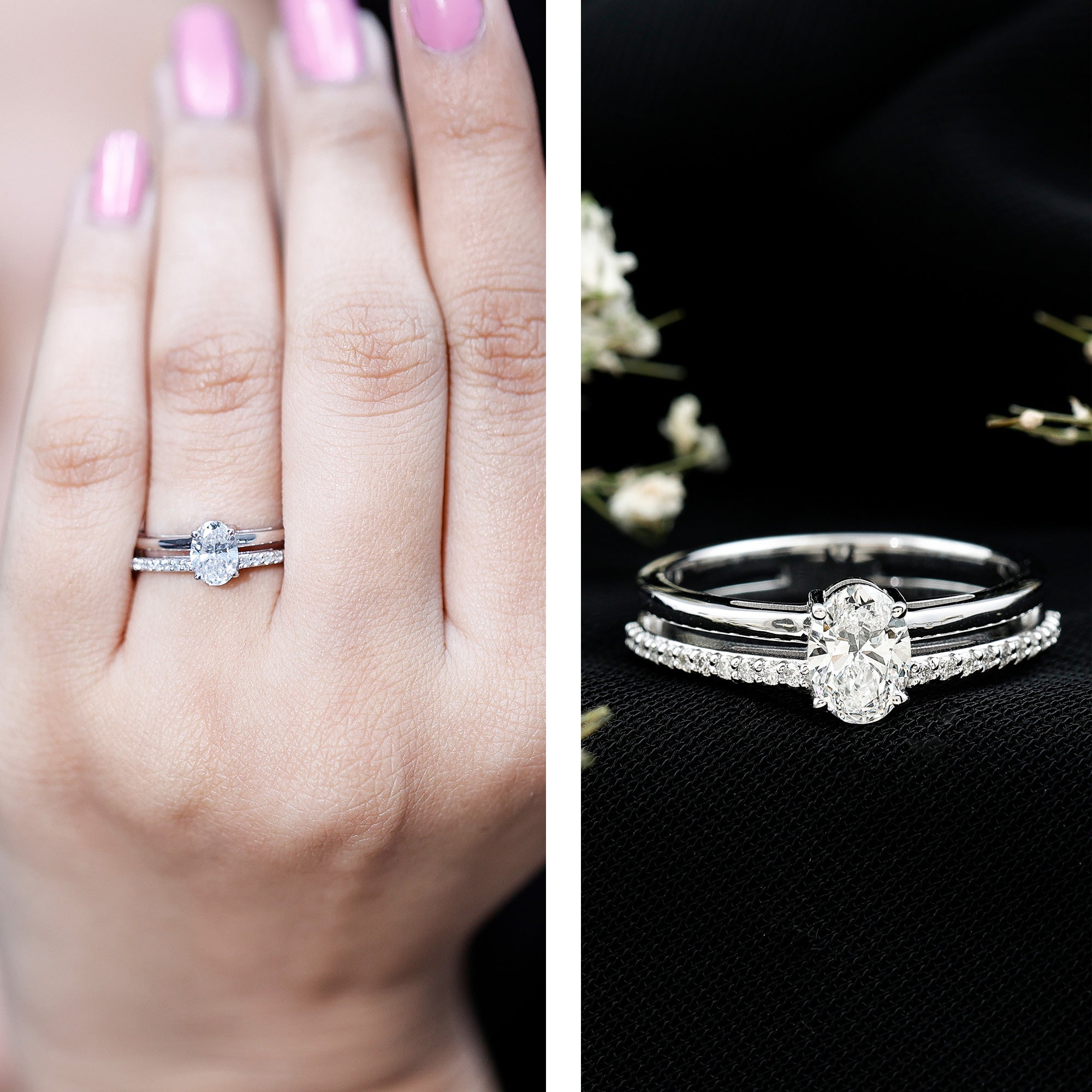 5X7 MM Oval Cut Diamond Solitaire Promise Ring For Her Lab - ( EF-VS ) - Rosec Jewels