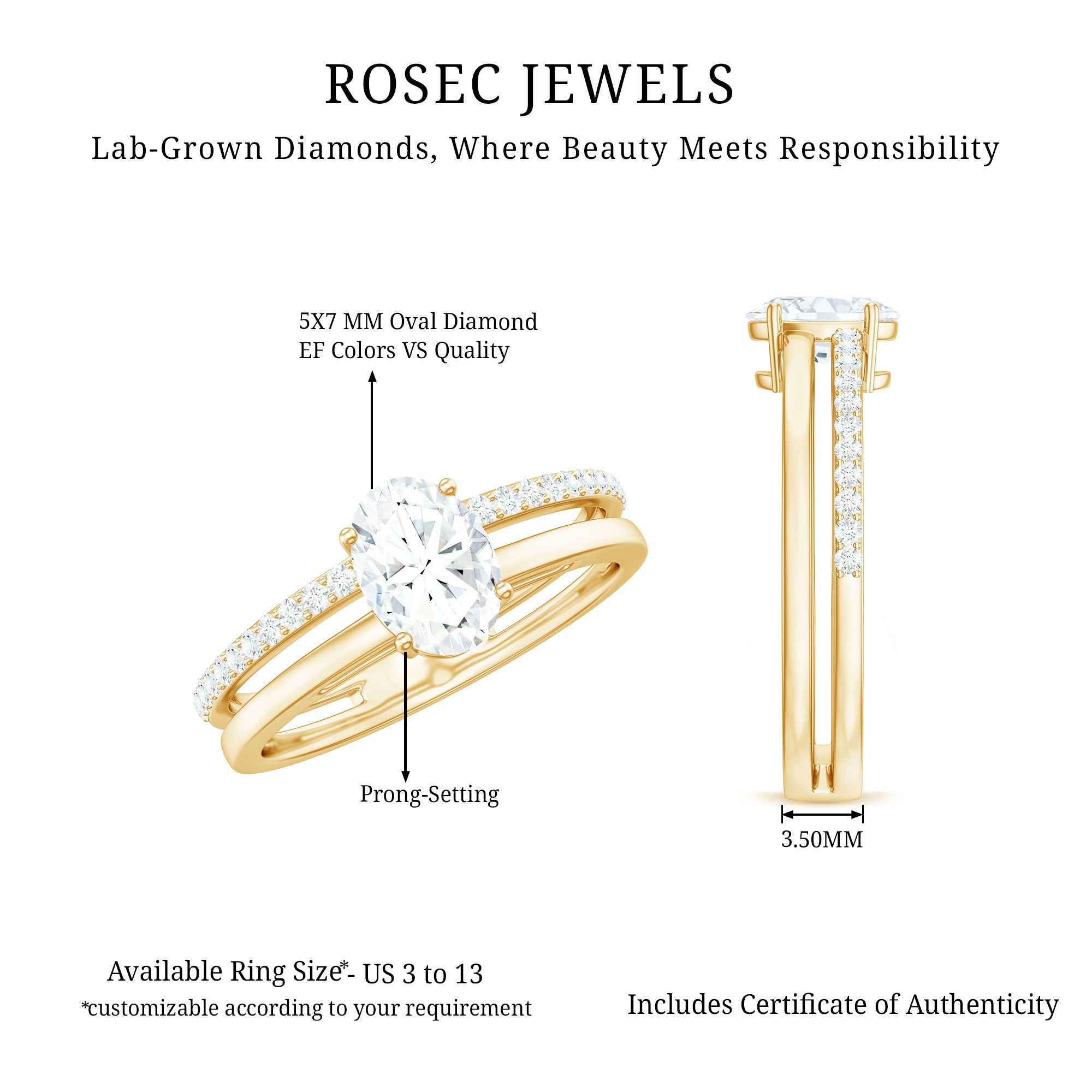 5X7 MM Oval Cut Diamond Solitaire Promise Ring For Her Lab - ( EF-VS ) - Rosec Jewels