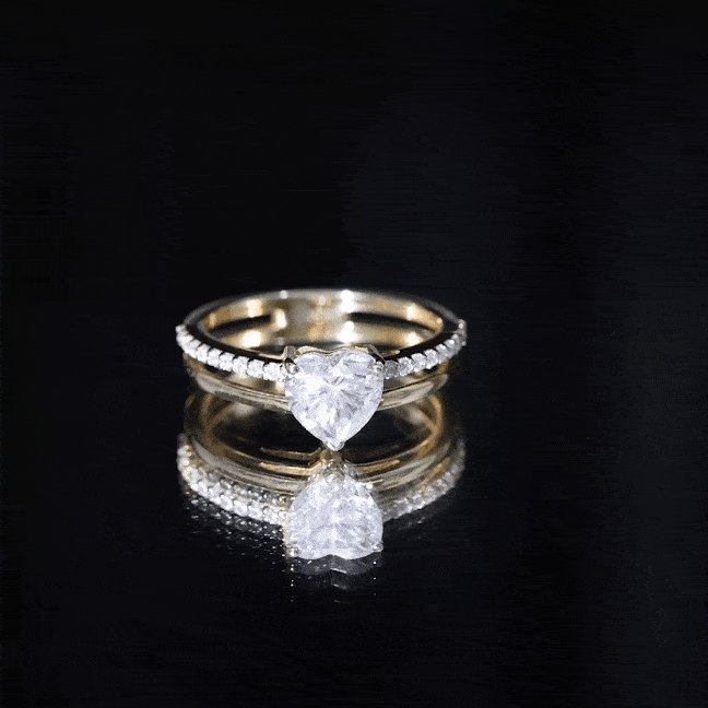 7 MM Heart Shape Lab Grown Diamond Double Band Solitaire Ring Lab - ( EF-VS ) - Rosec Jewels