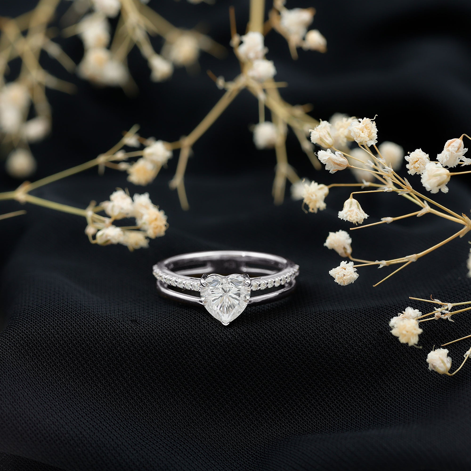 7 MM Heart Shape Lab Grown Diamond Double Band Solitaire Ring Lab - ( EF-VS ) - Rosec Jewels