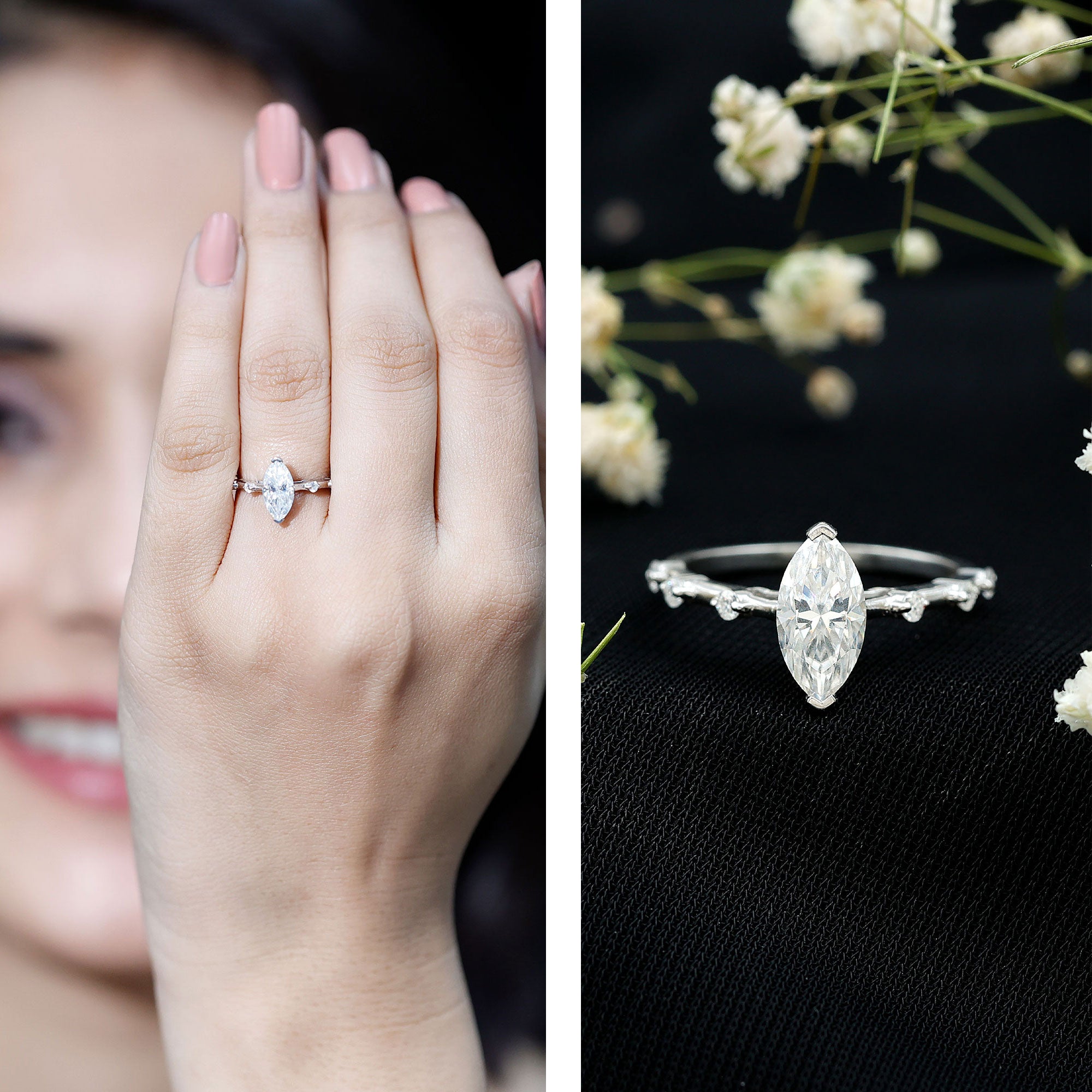 Marquise Shape Lab Grown Diamond Solitaire Ring With Certificate Lab - ( EF-VS ) - Rosec Jewels