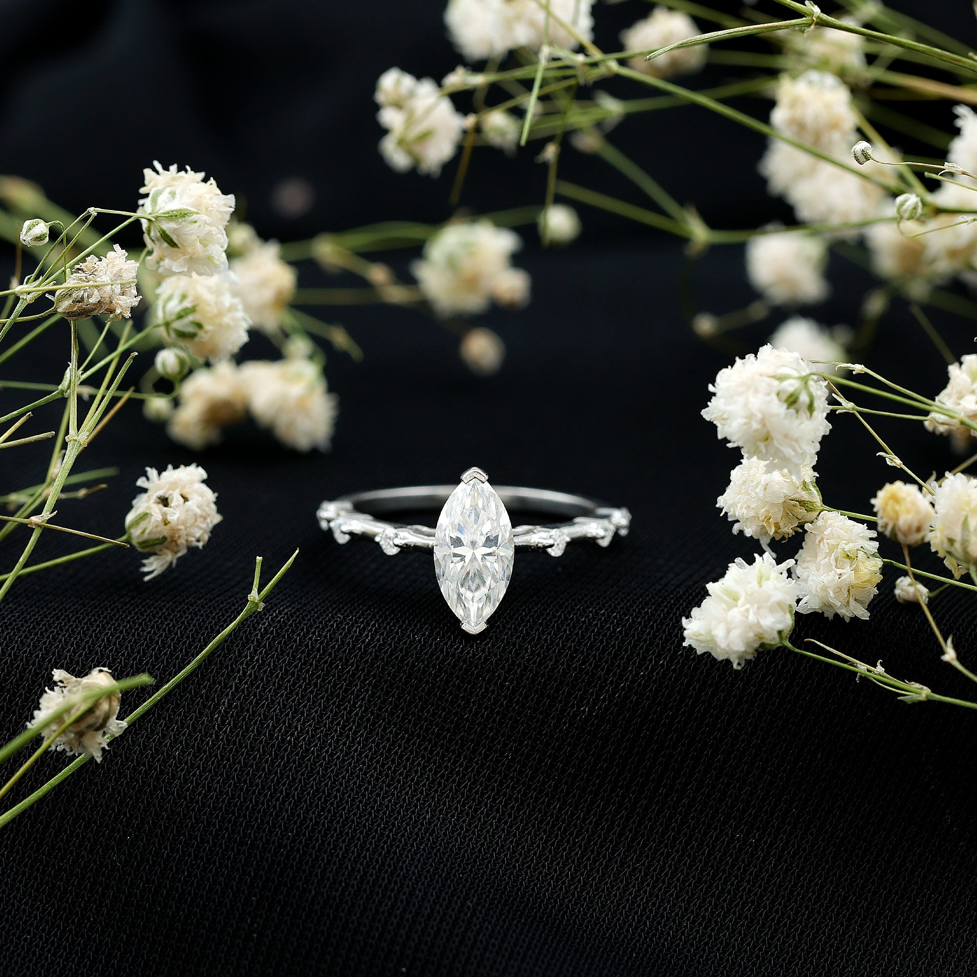 Marquise Shape Lab Grown Diamond Solitaire Ring With Certificate Lab - ( EF-VS ) - Rosec Jewels
