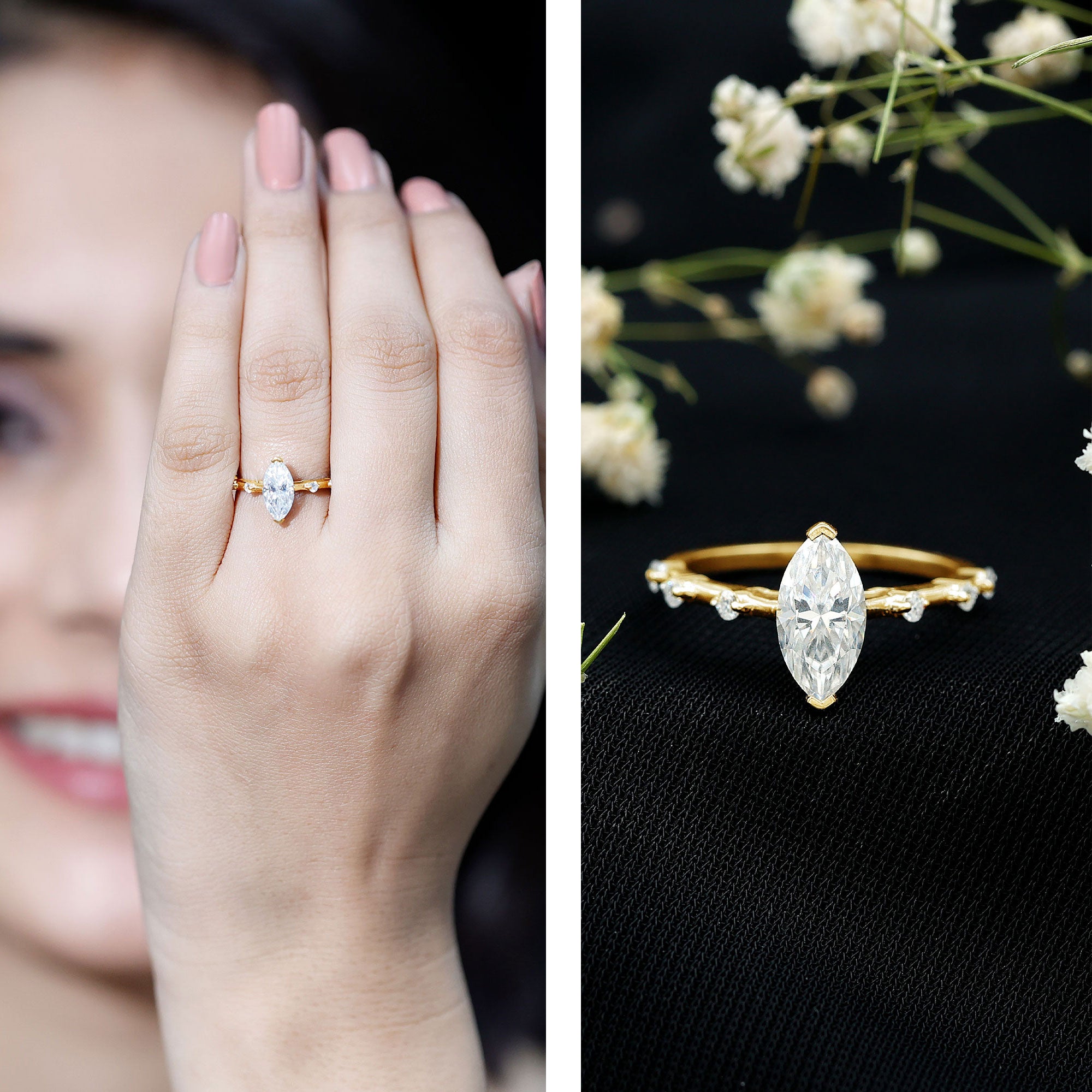 Rosec Jewels-Marquise Shape Lab Grown Diamond Solitaire Ring With Certificate