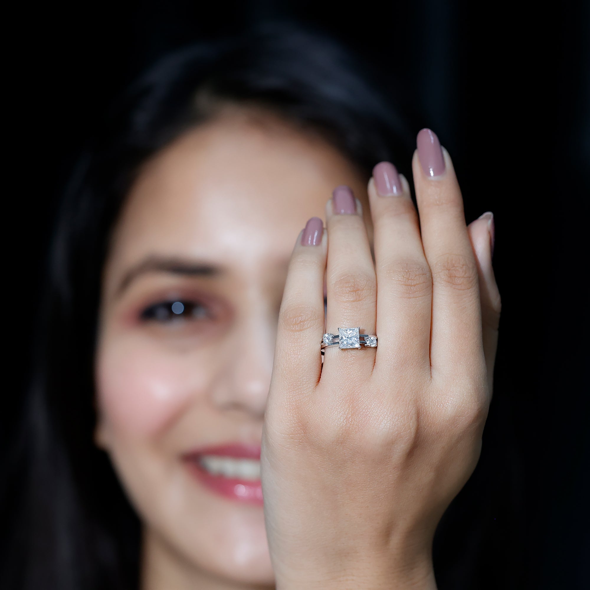 Princess Cut Lab Grown Diamond Double Band Ring Lab - ( EF-VS ) - Rosec Jewels