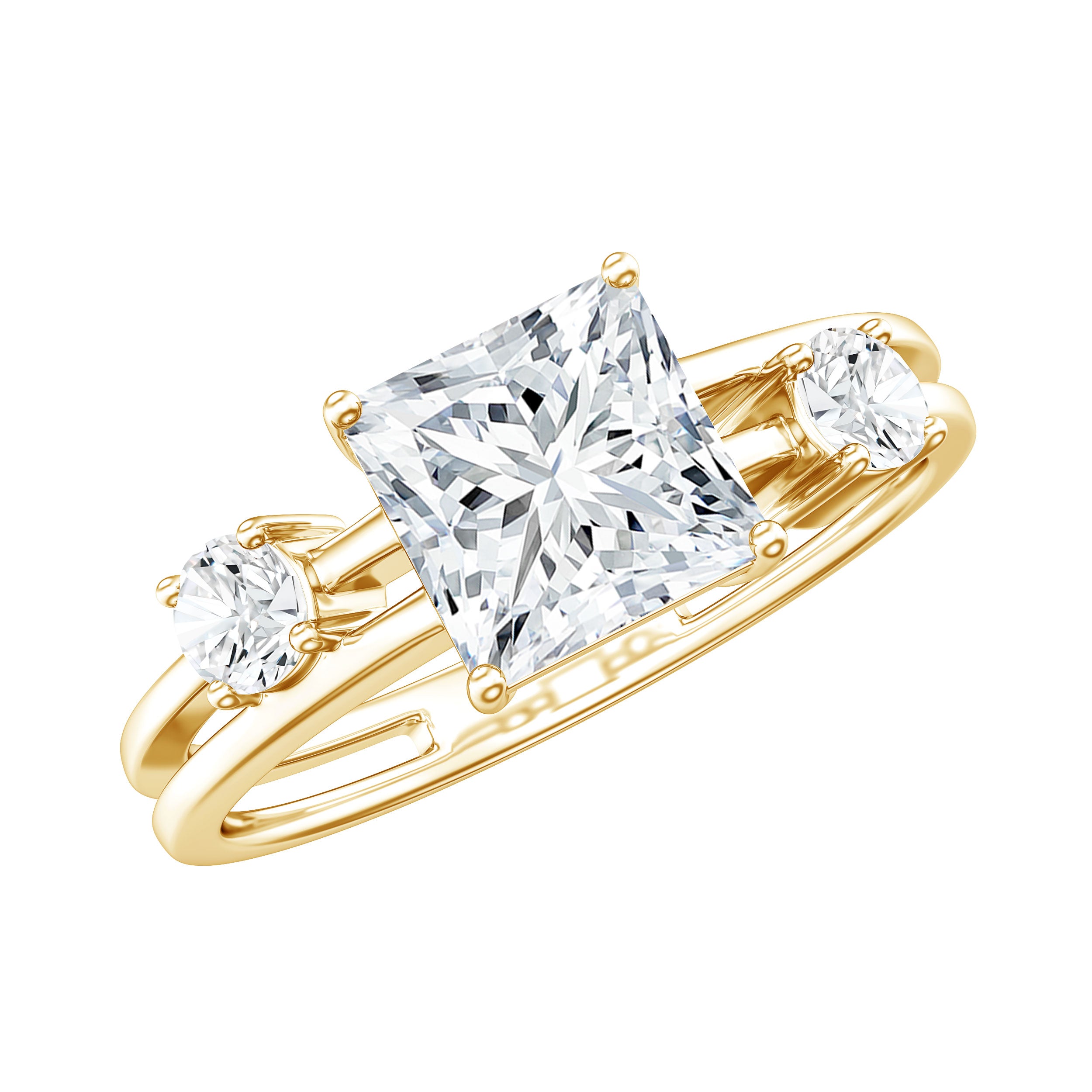 Princess Cut Lab Grown Diamond Double Band Ring Lab - ( EF-VS ) - Rosec Jewels