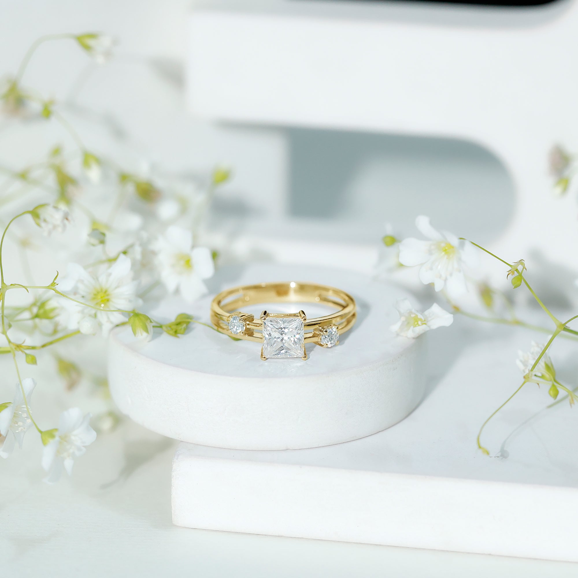 Princess Cut Lab Grown Diamond Double Band Ring Lab - ( EF-VS ) - Rosec Jewels