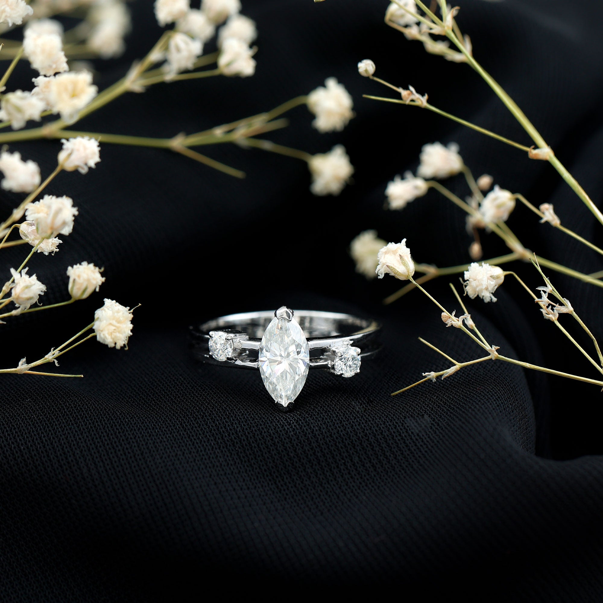 Marquise Cut Lab Grown Diamond Double Band Ring for Women Lab - ( EF-VS ) - Rosec Jewels