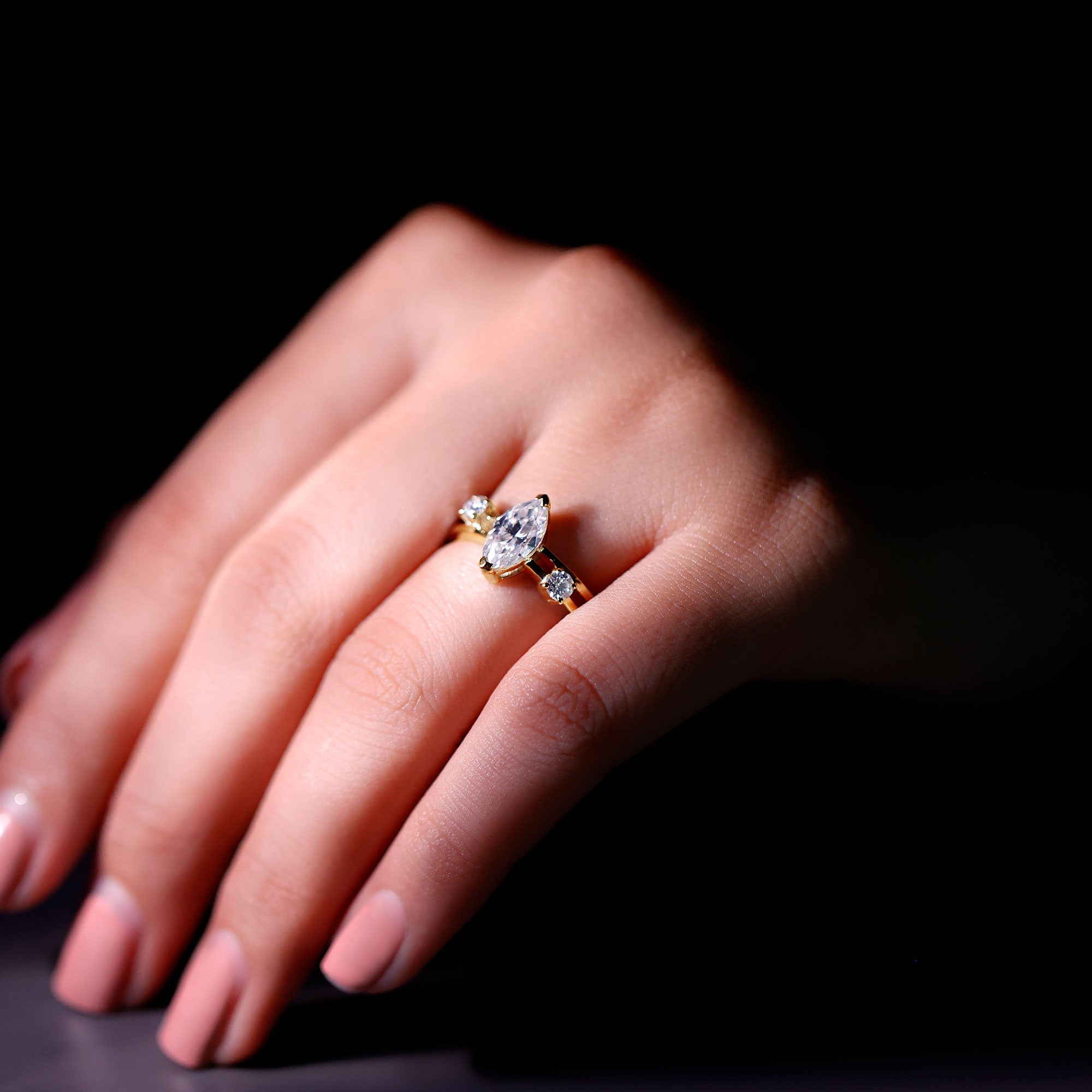 Rosec Jewels-Marquise Cut Lab Grown Diamond Double Band Ring for Women