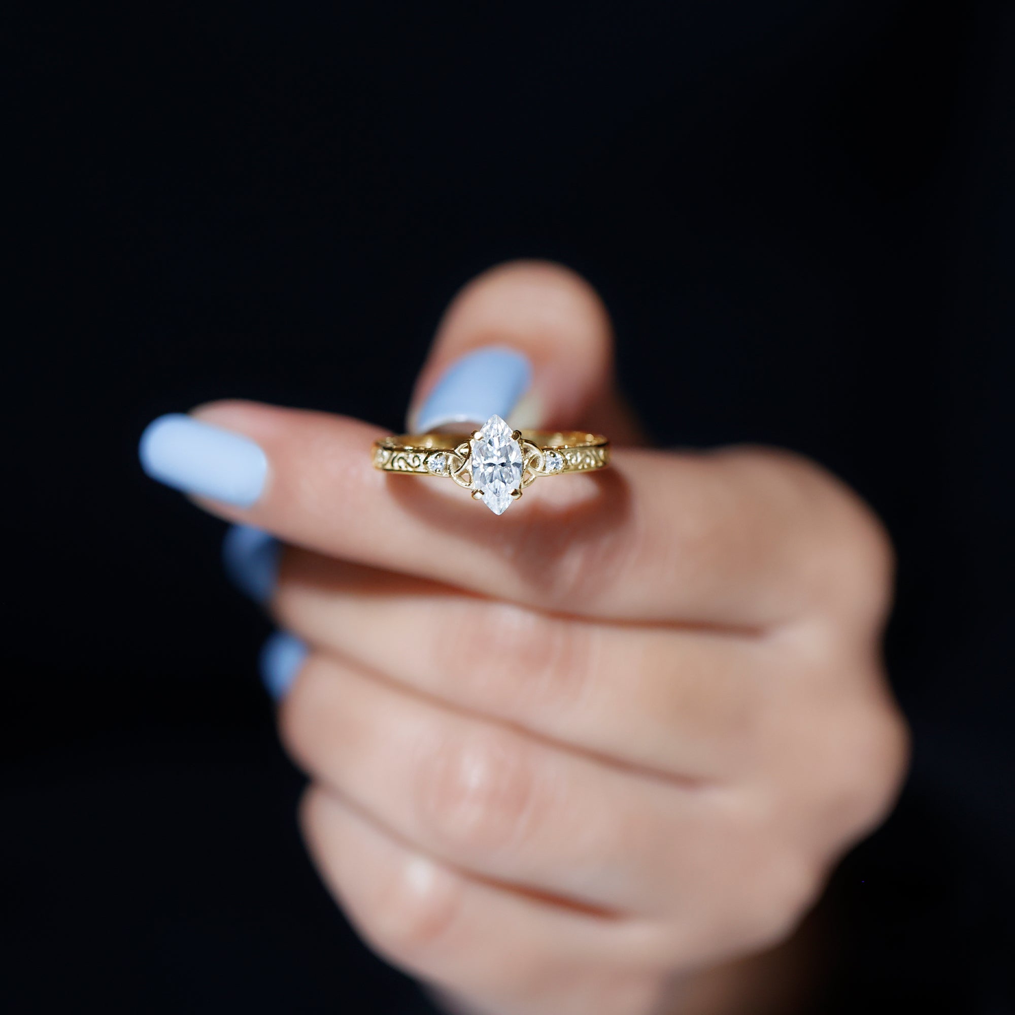 Rosec Jewels-Lab Grown Diamond Marquise Engagement Ring with Celtic Knot Detail