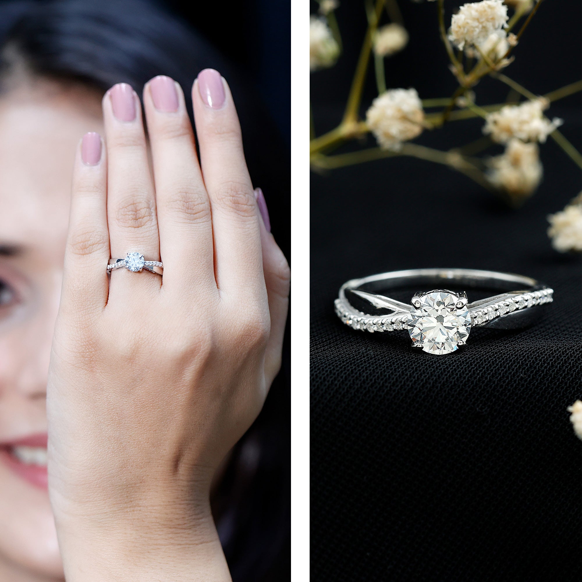 Certified Lab Grown Diamond Engagement Ring With Bypass Details Lab - ( EF-VS ) - Rosec Jewels