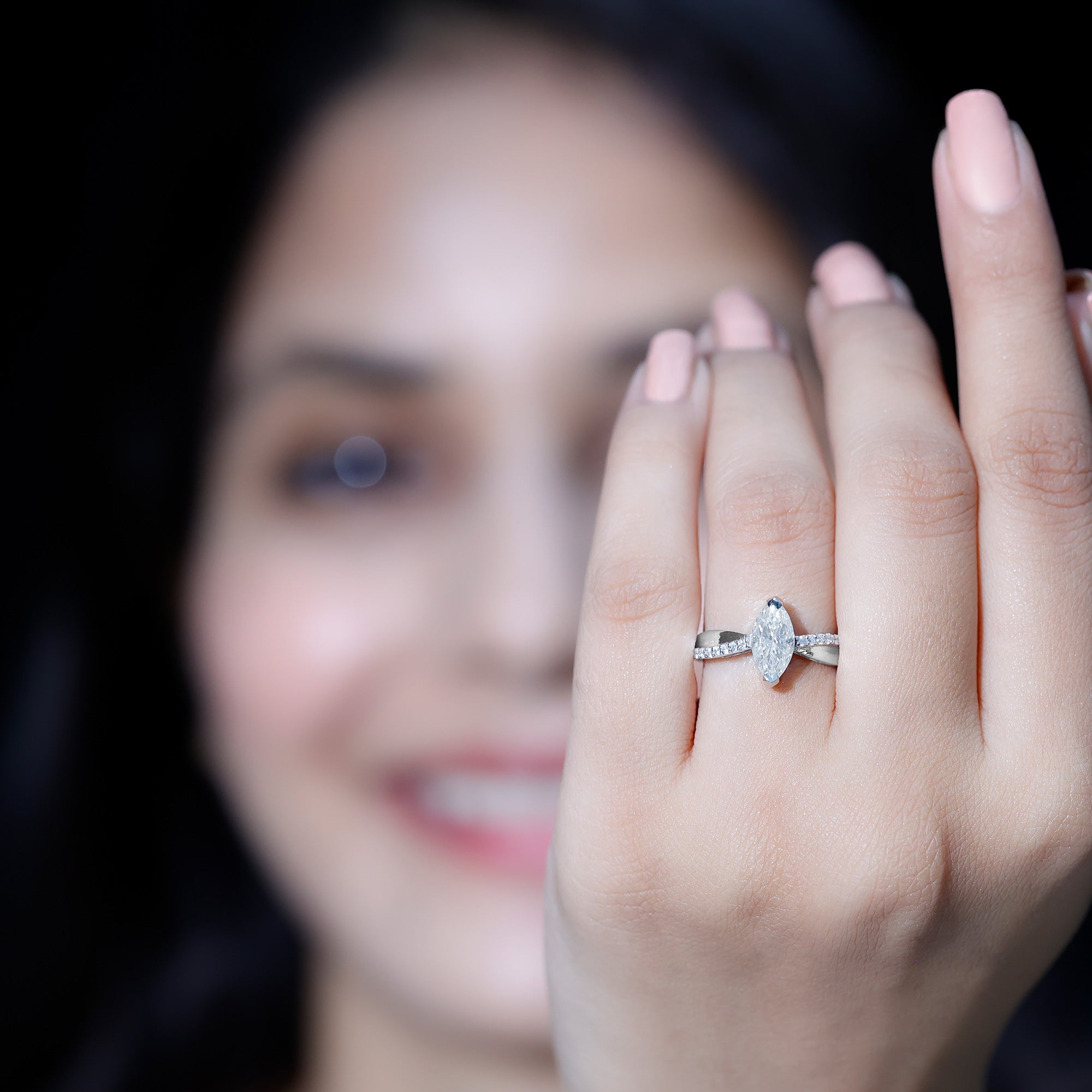 Certified 1 CT Marquise Diamond Solitaire Ring with Side Stones Lab - ( EF-VS ) - Rosec Jewels