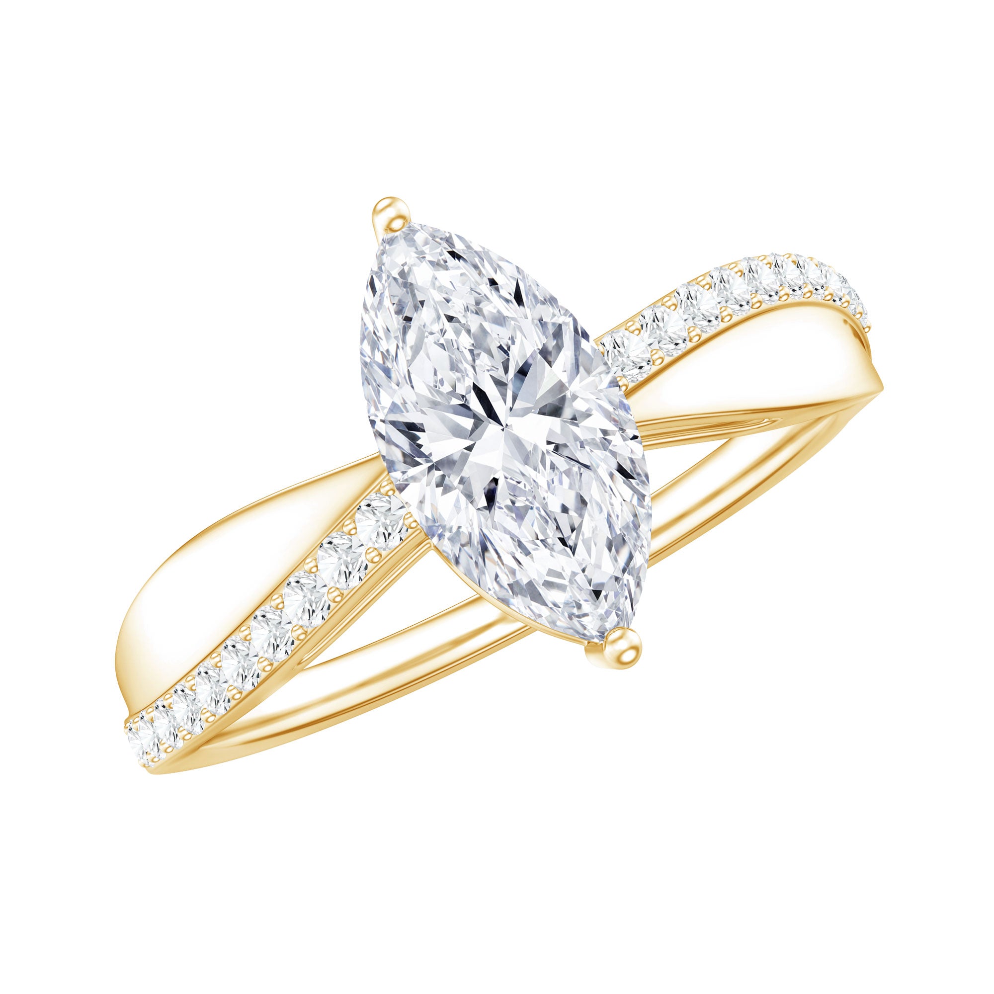 Certified 1 CT Marquise Diamond Solitaire Ring with Side Stones Lab - ( EF-VS ) - Rosec Jewels
