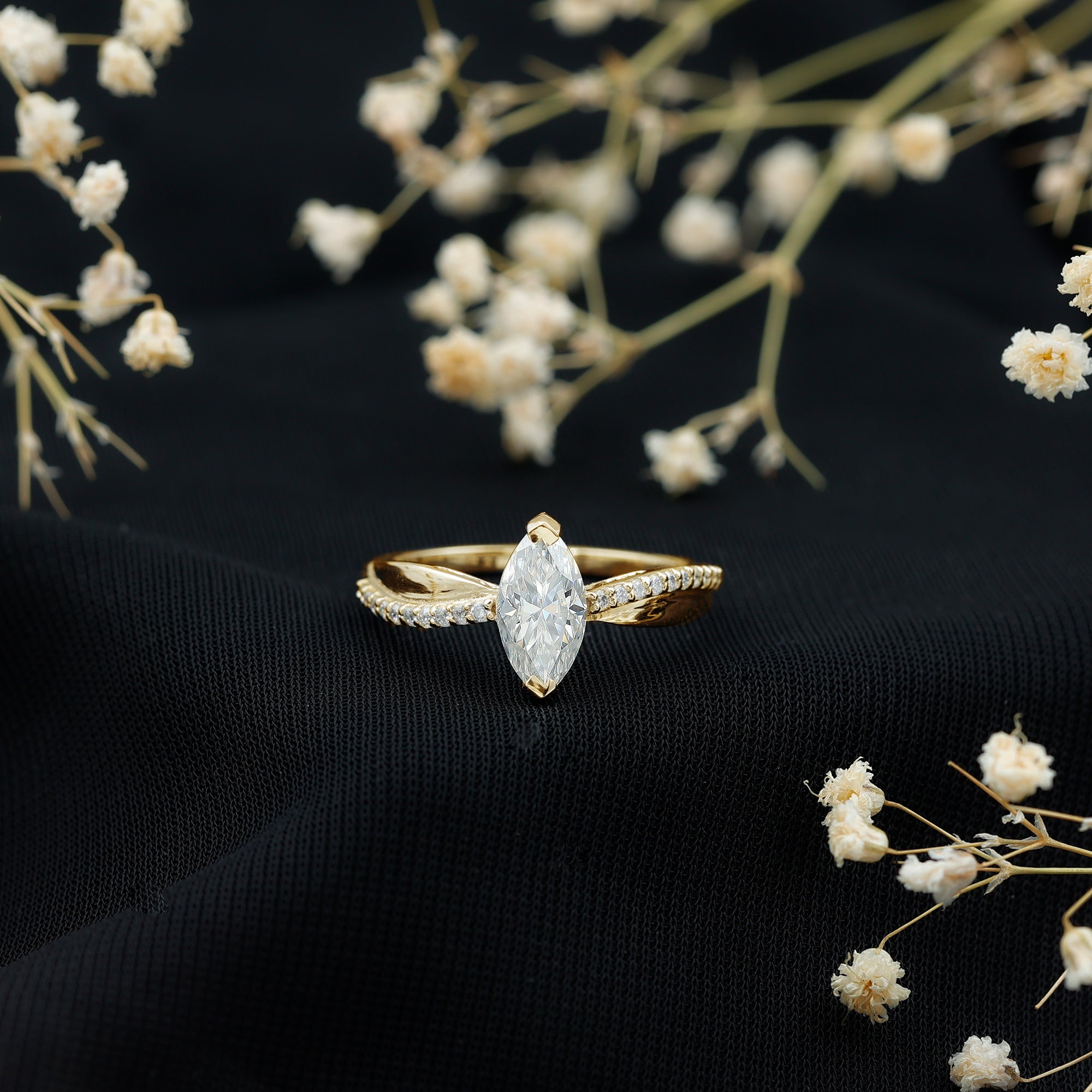 Certified 1 CT Marquise Diamond Solitaire Ring with Side Stones Lab - ( EF-VS ) - Rosec Jewels