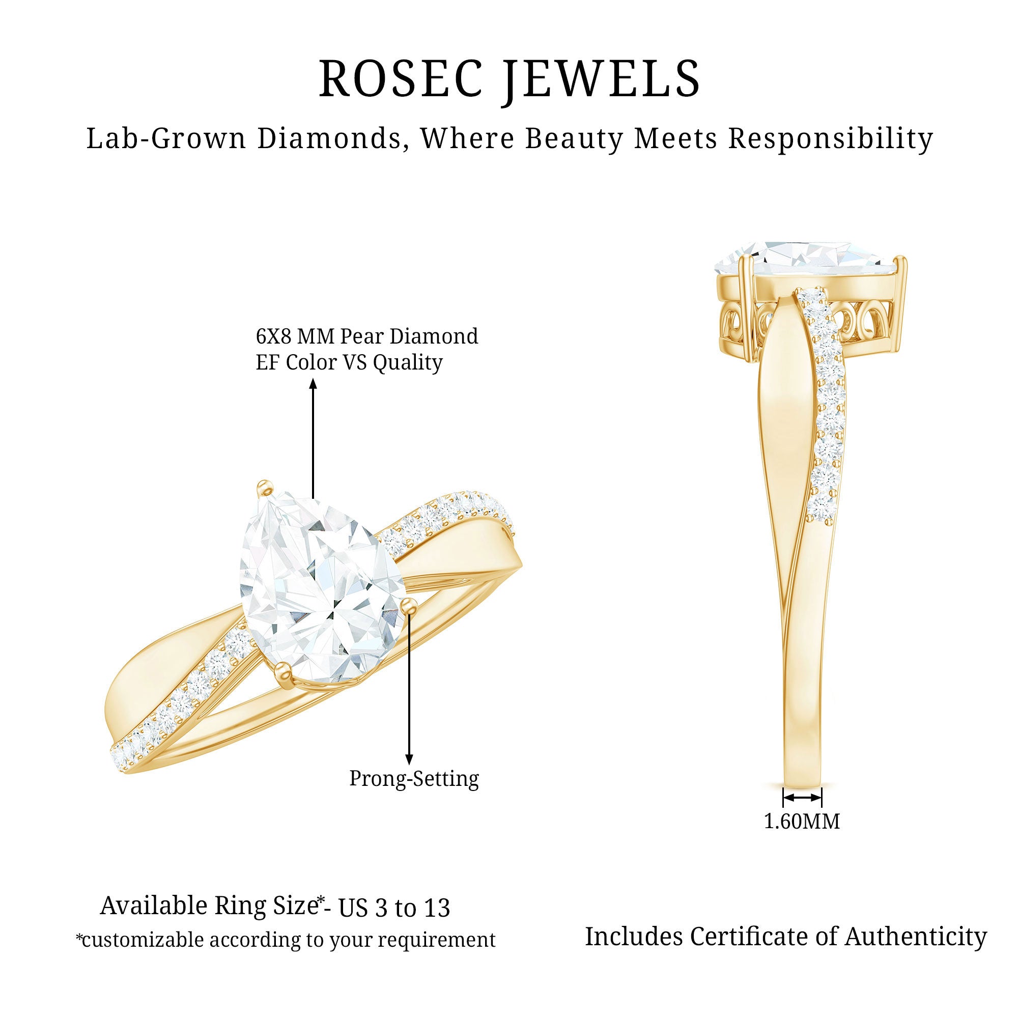 Rosec Jewels-Pear Cut Diamond Classic Engagement Ring
