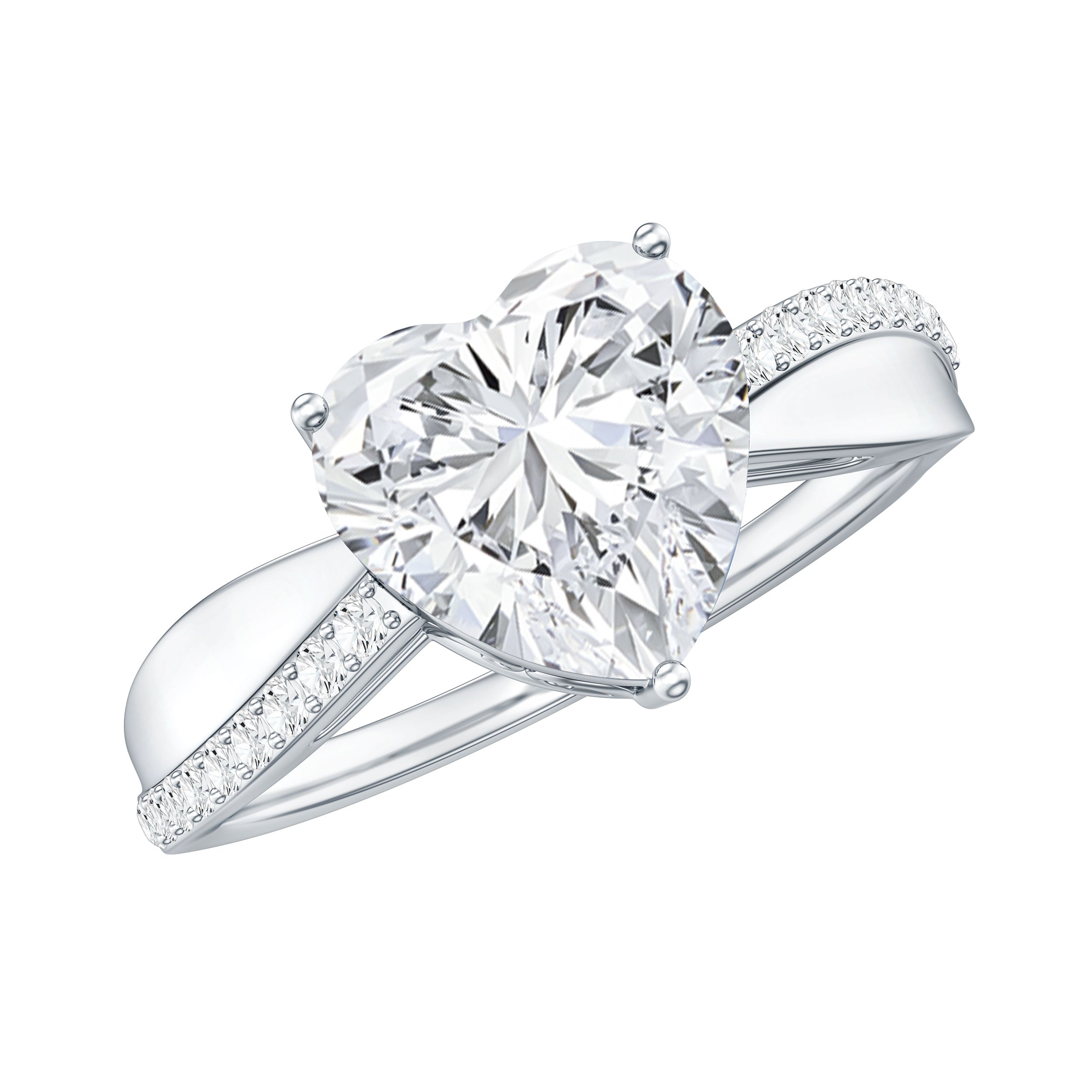 Lab Grown Diamond Heart Engagement Ring With Bypass Details Lab - ( EF-VS ) - Rosec Jewels