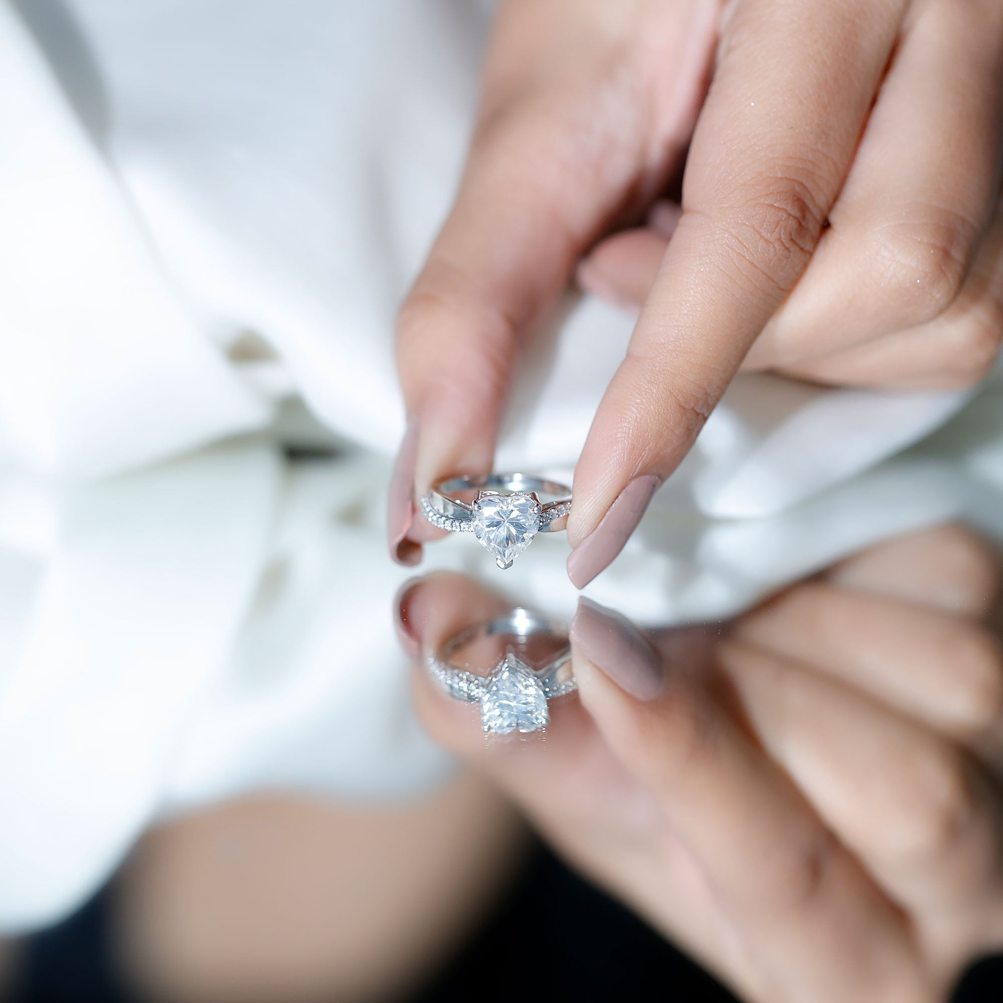 Lab Grown Diamond Heart Engagement Ring With Bypass Details Lab - ( EF-VS ) - Rosec Jewels