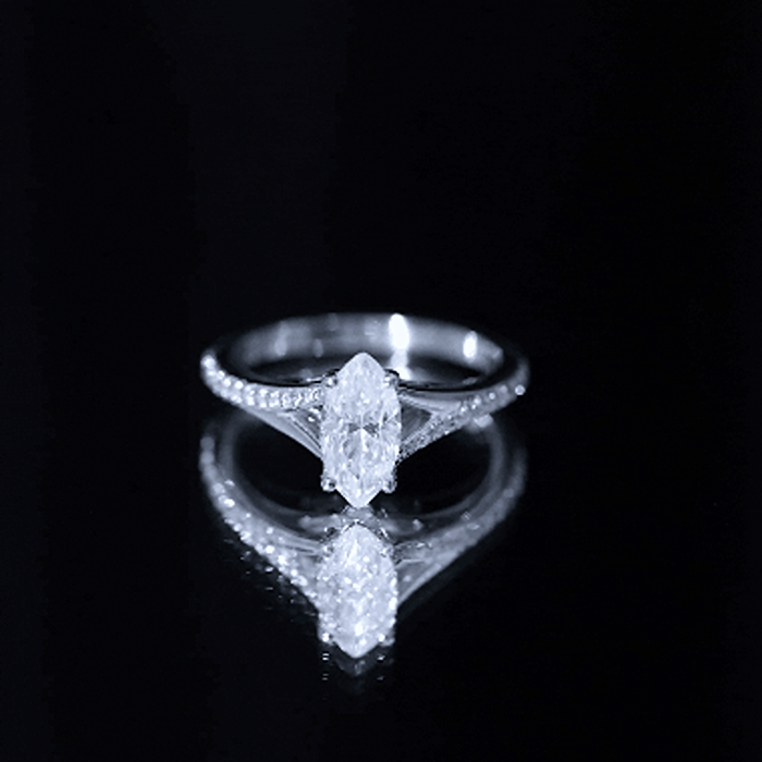 Brilliant Cut Lab Grown Diamond Marquise Engagement Ring with Split Shank Lab - ( EF-VS ) - Rosec Jewels
