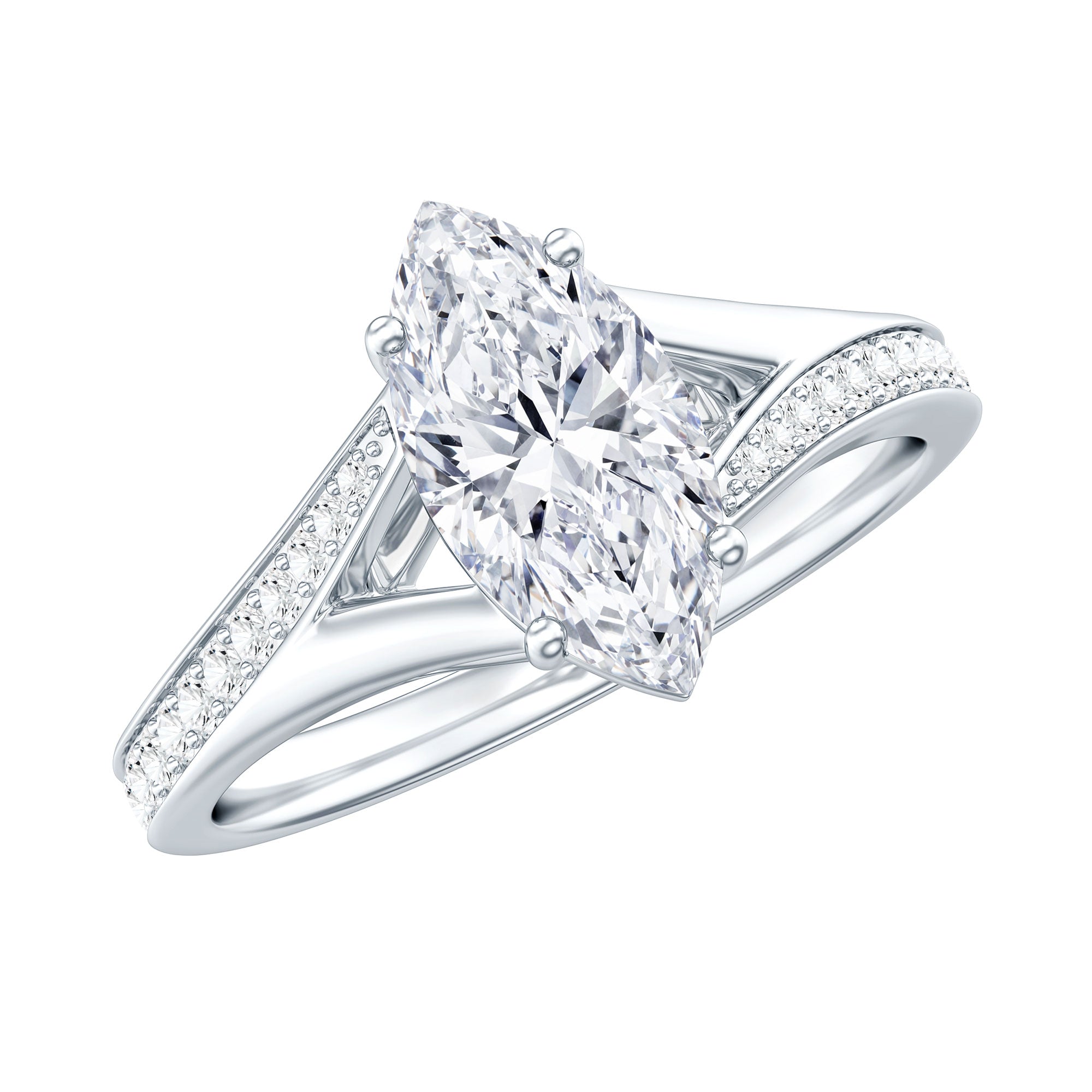 Brilliant Cut Lab Grown Diamond Marquise Engagement Ring with Split Shank Lab - ( EF-VS ) - Rosec Jewels
