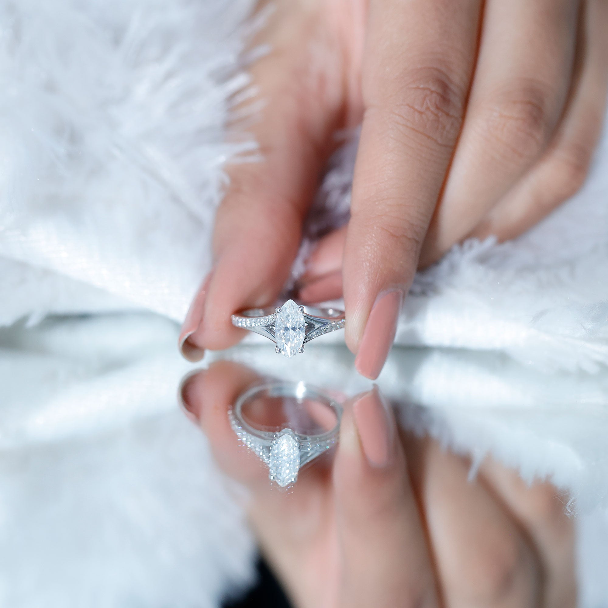 Brilliant Cut Lab Grown Diamond Marquise Engagement Ring with Split Shank Lab - ( EF-VS ) - Rosec Jewels