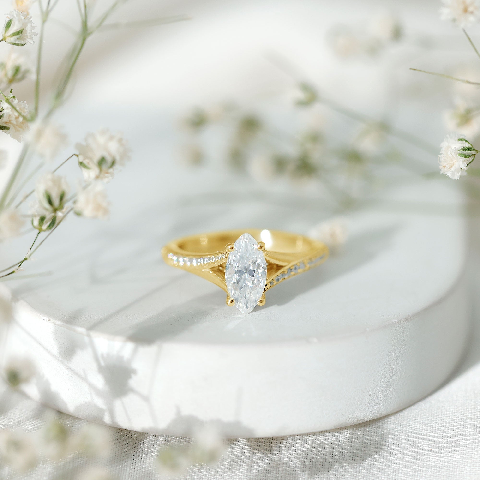 Brilliant Cut Lab Grown Diamond Marquise Engagement Ring with Split Shank Lab - ( EF-VS ) - Rosec Jewels