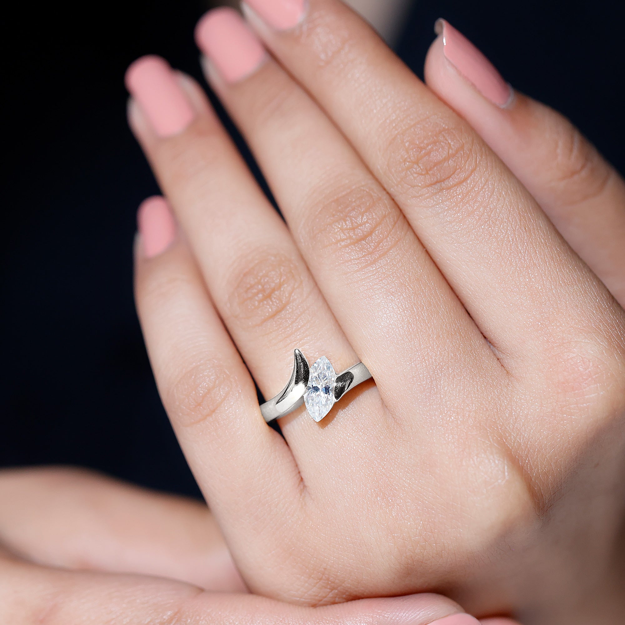 Lab Diamond 5X10 MM Marquise Engagement Ring in Tension Mount Setting Lab - ( EF-VS ) - Rosec Jewels