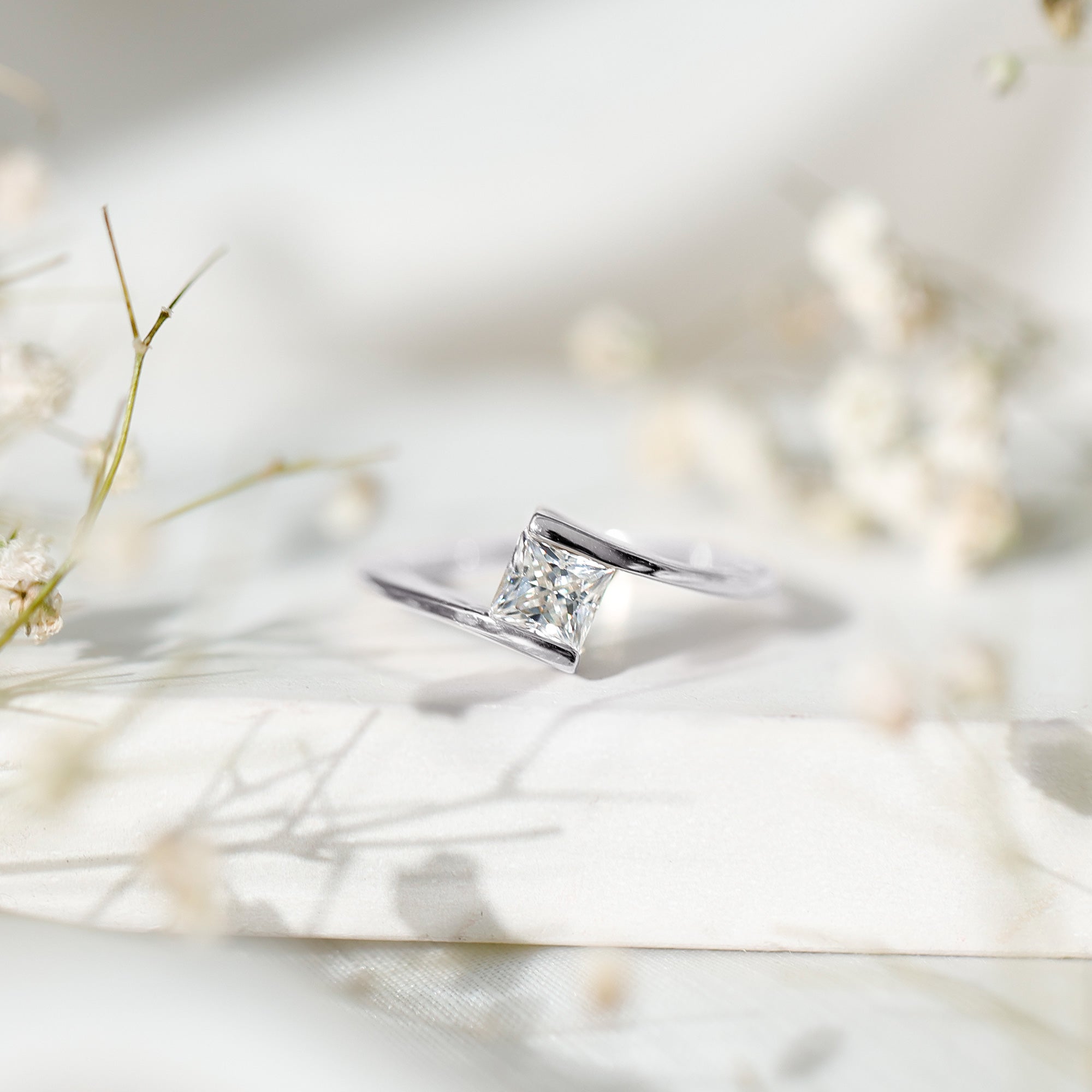 5 mm Princess Cut Lab Grown Diamond Ring With Tension Setting Lab - ( EF-VS ) - Rosec Jewels