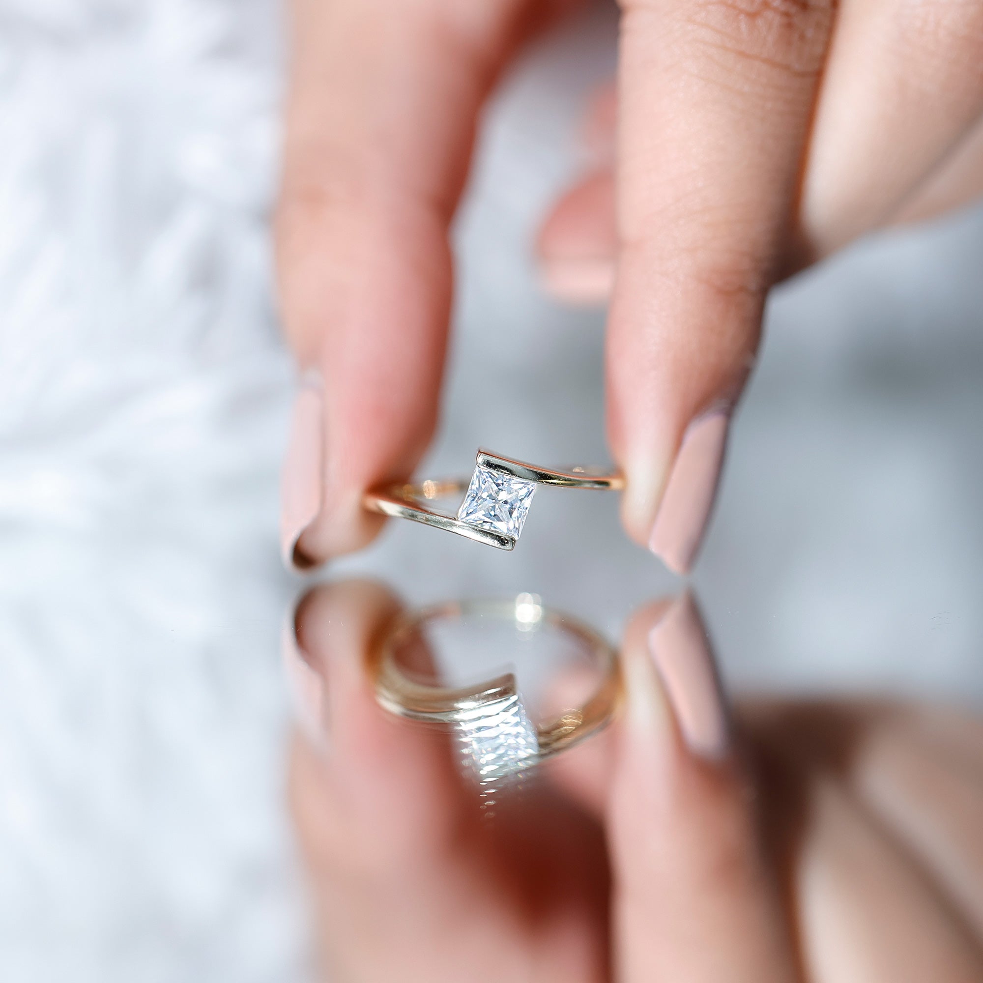 5 mm Princess Cut Lab Grown Diamond Ring With Tension Setting Lab - ( EF-VS ) - Rosec Jewels