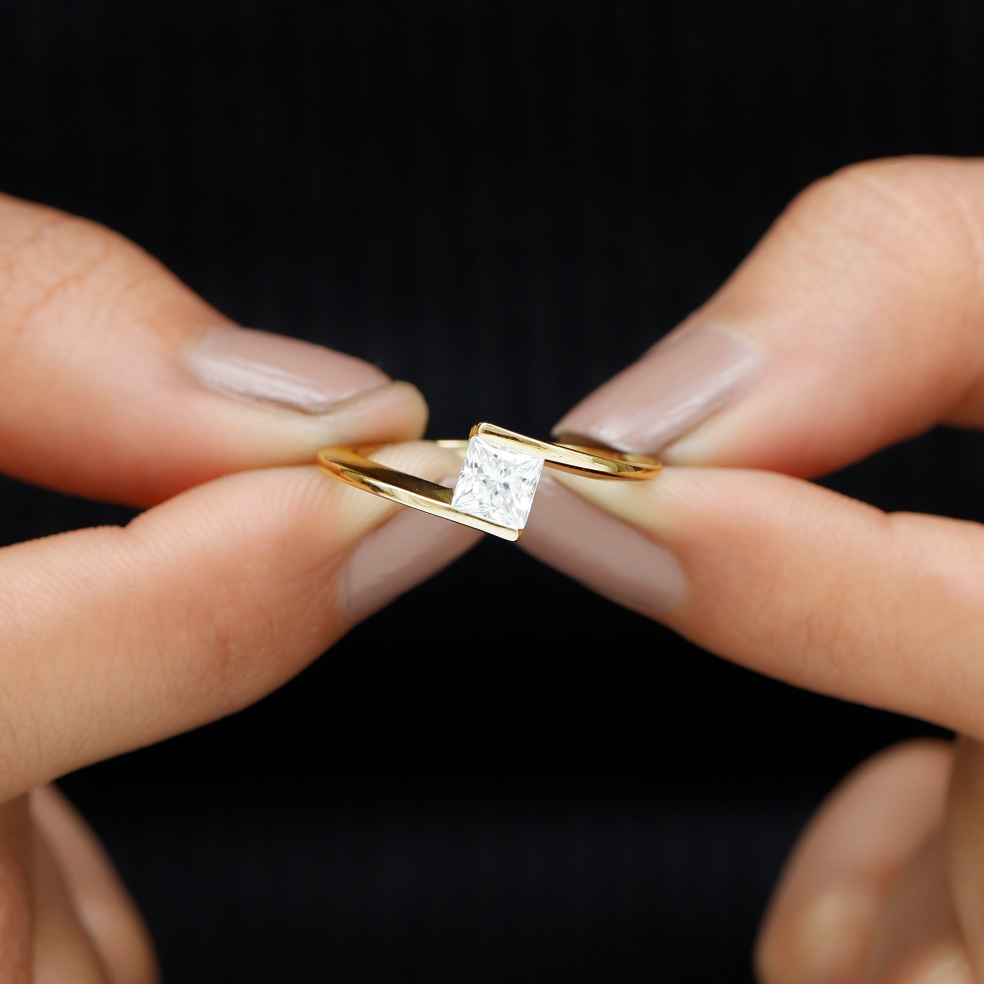 Rosec Jewels-5 mm Princess Cut Lab Grown Diamond Ring With Tension Setting