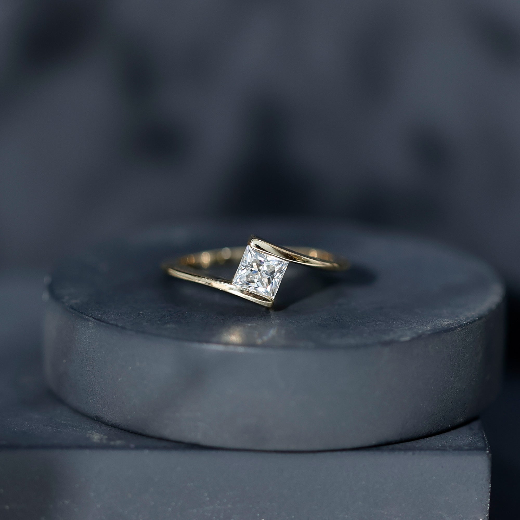 5 mm Princess Cut Lab Grown Diamond Ring With Tension Setting Lab - ( EF-VS ) - Rosec Jewels