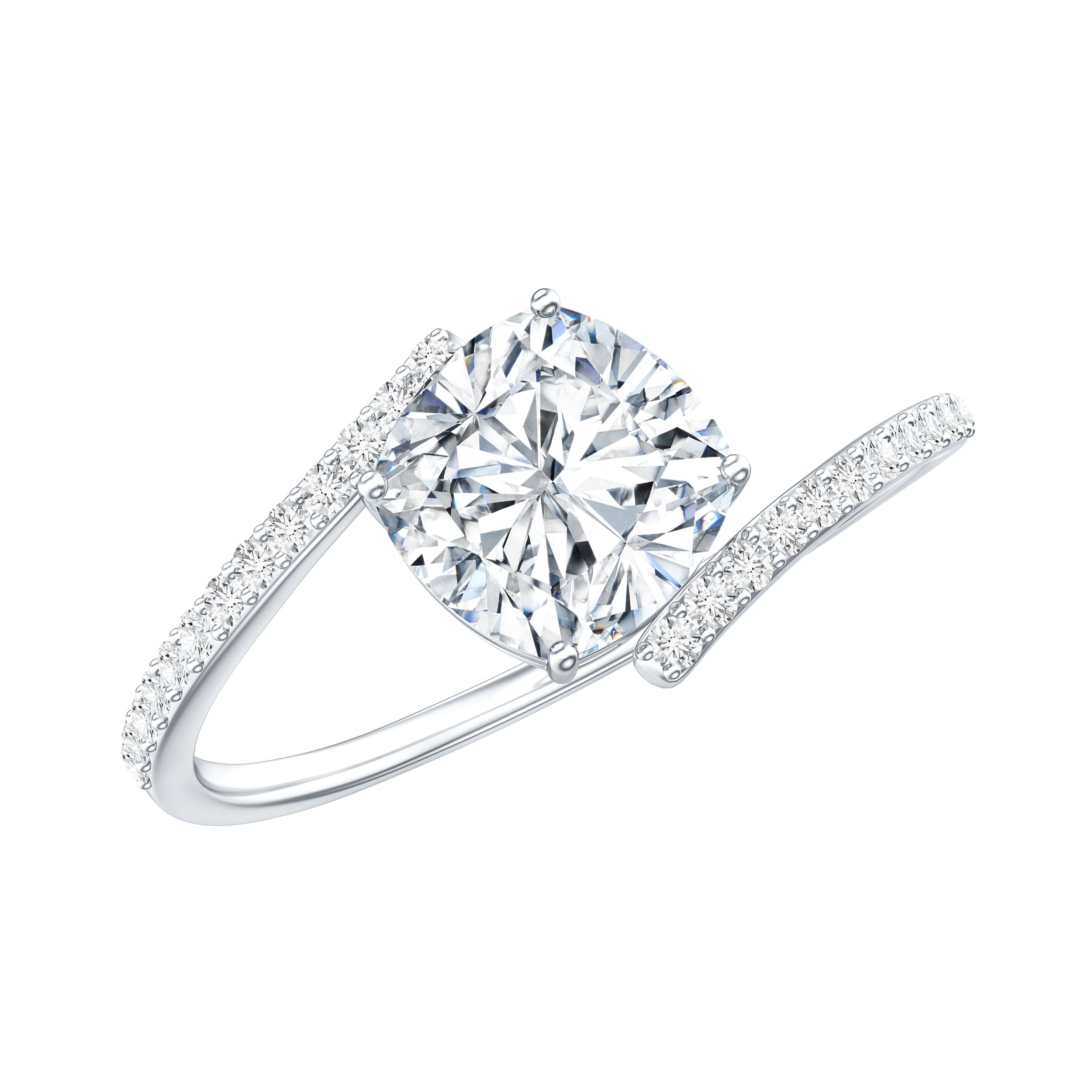 Lab Diamond Engagement Bypass Cushion Engagement Ring