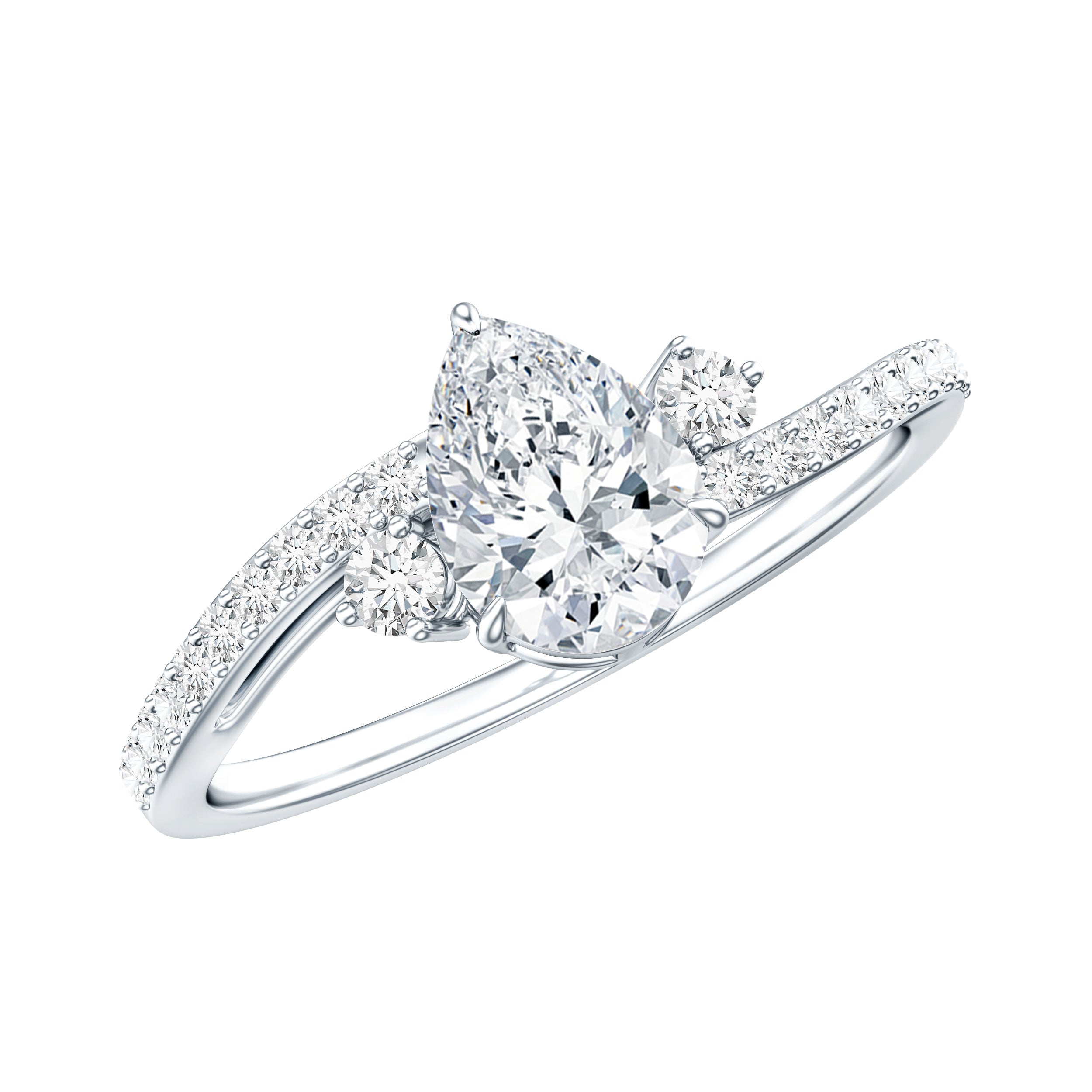Pear Lab Created Diamond Engagement Bypass Ring for Her Lab - ( EF-VS ) - Rosec Jewels