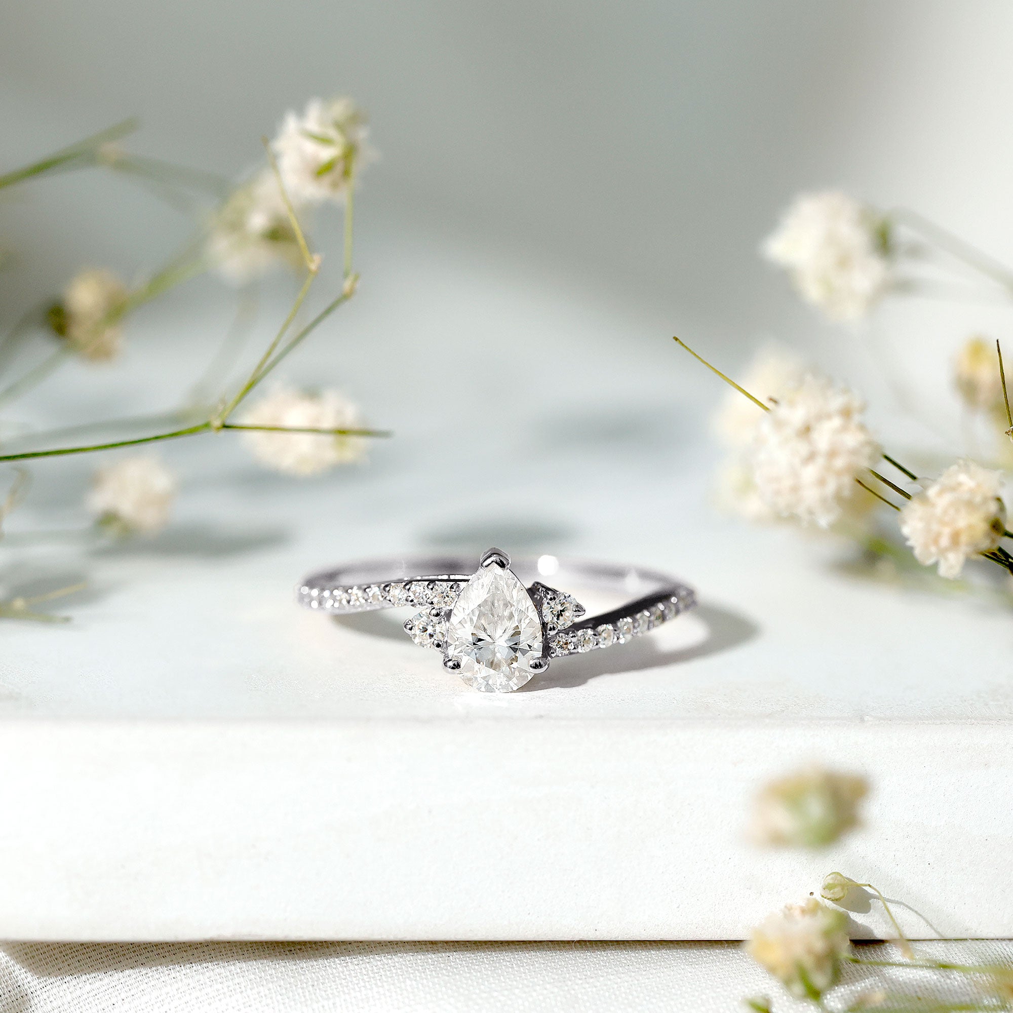 Pear Lab Created Diamond Engagement Bypass Ring for Her Lab - ( EF-VS ) - Rosec Jewels