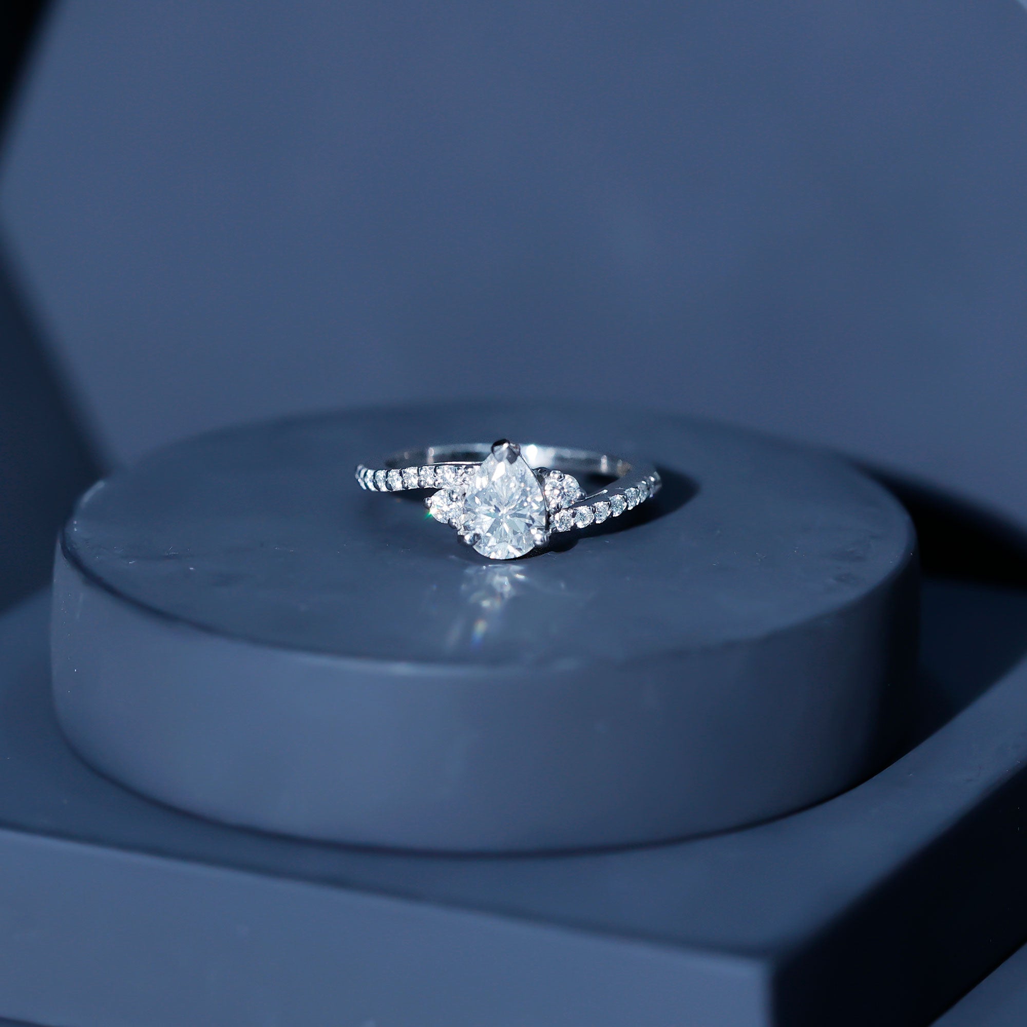 Pear Lab Created Diamond Engagement Bypass Ring for Her Lab - ( EF-VS ) - Rosec Jewels