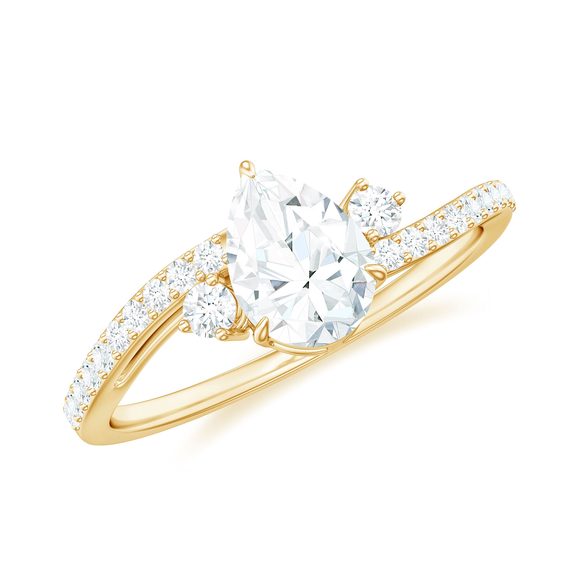 Pear Lab Created Diamond Engagement Bypass Ring for Her Lab - ( EF-VS ) - Rosec Jewels