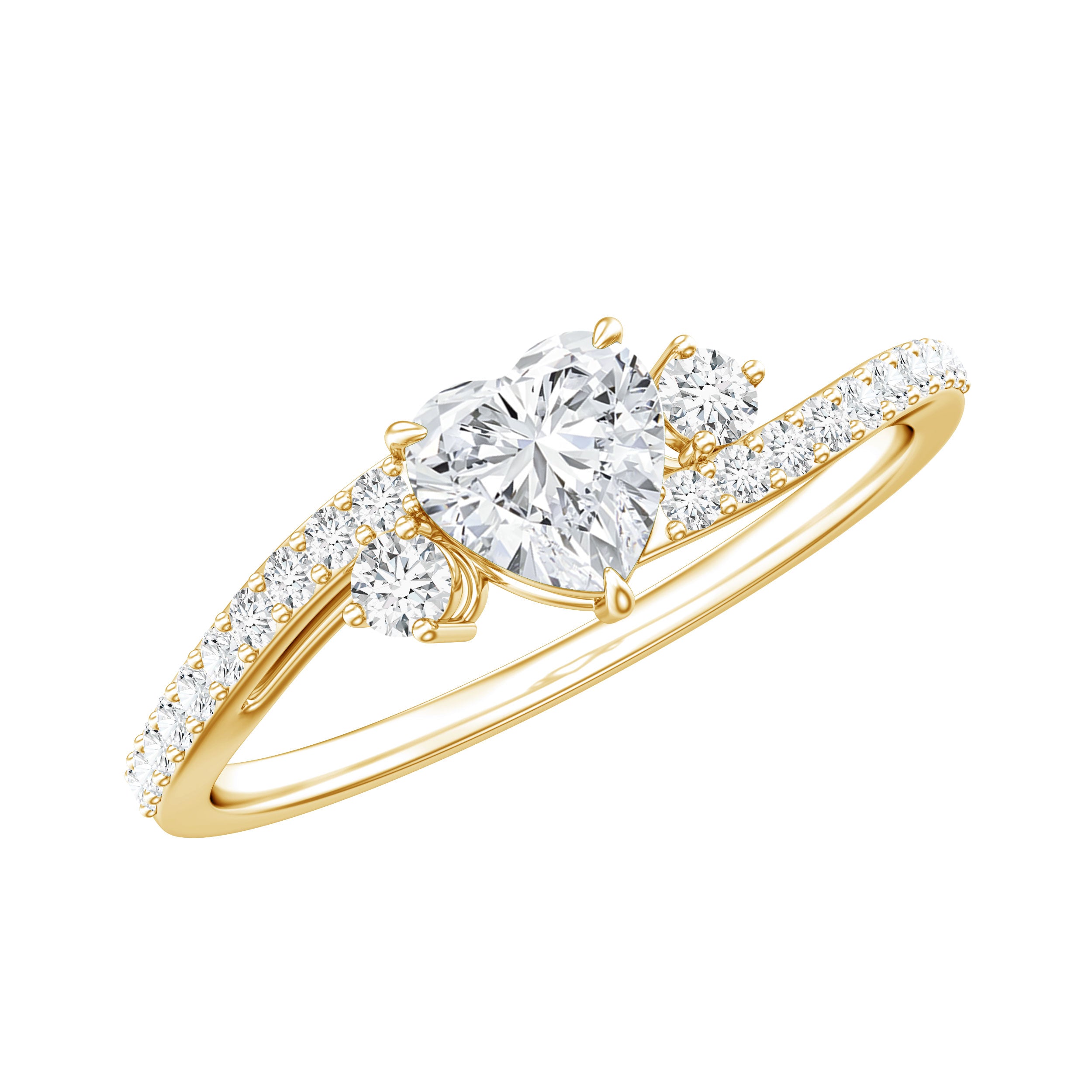 1.5 Carat Heart Shaped Lab Grown Diamond Engagement Rings With Bypass Shank Lab - ( EF-VS ) - Rosec Jewels