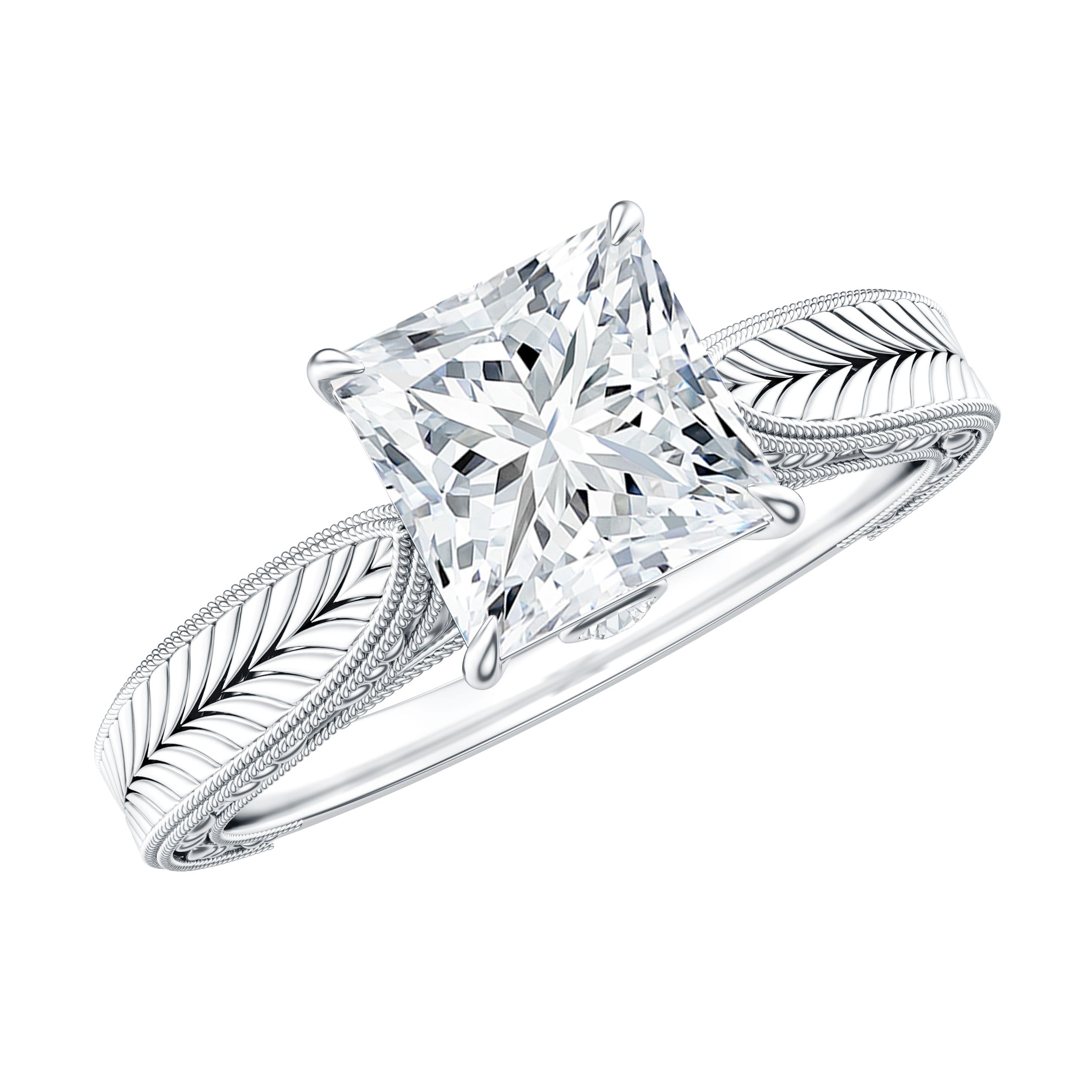 Lab Grown Diamond Engraved Solitaire Engagement Ring in Claw Set Lab - ( EF-VS ) - Rosec Jewels