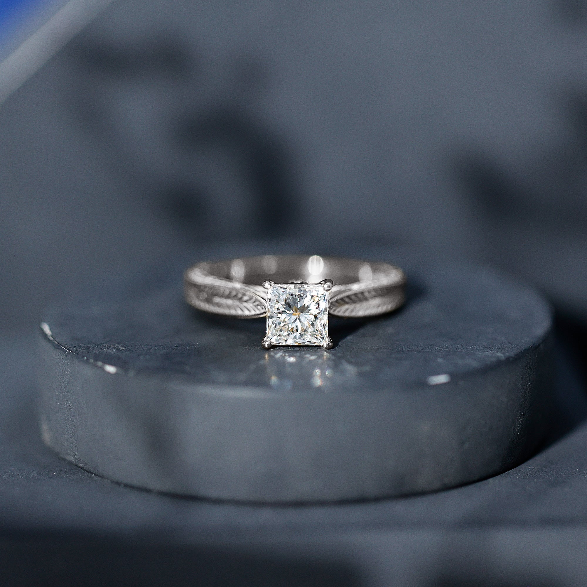Lab Grown Diamond Engraved Solitaire Engagement Ring in Claw Set Lab - ( EF-VS ) - Rosec Jewels
